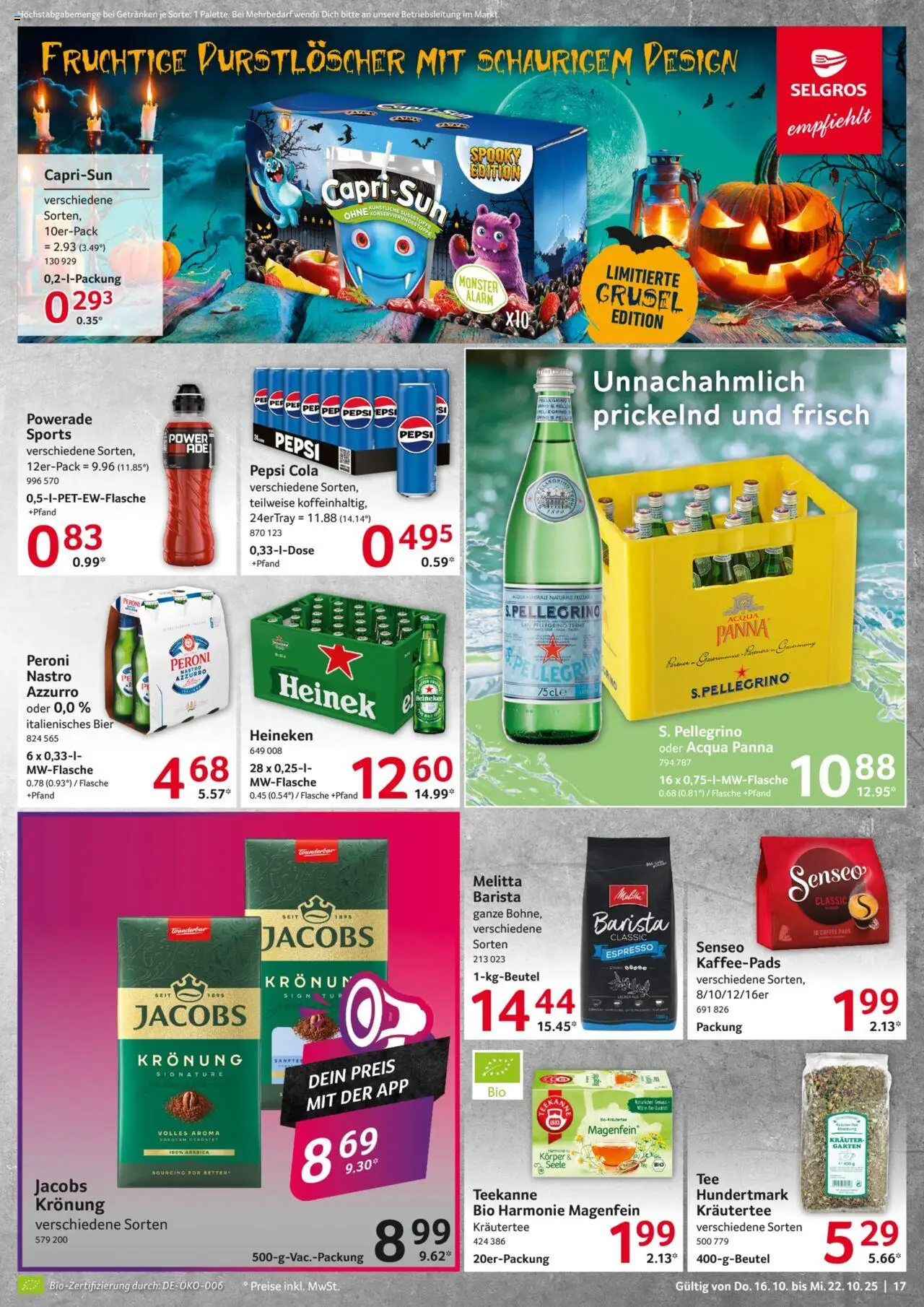 Selgros Prospekt 	 – gültig ab 16.10.2025 | Seite: 17 | Produkte: Kaffeepads, Cola, Bier, Heineken