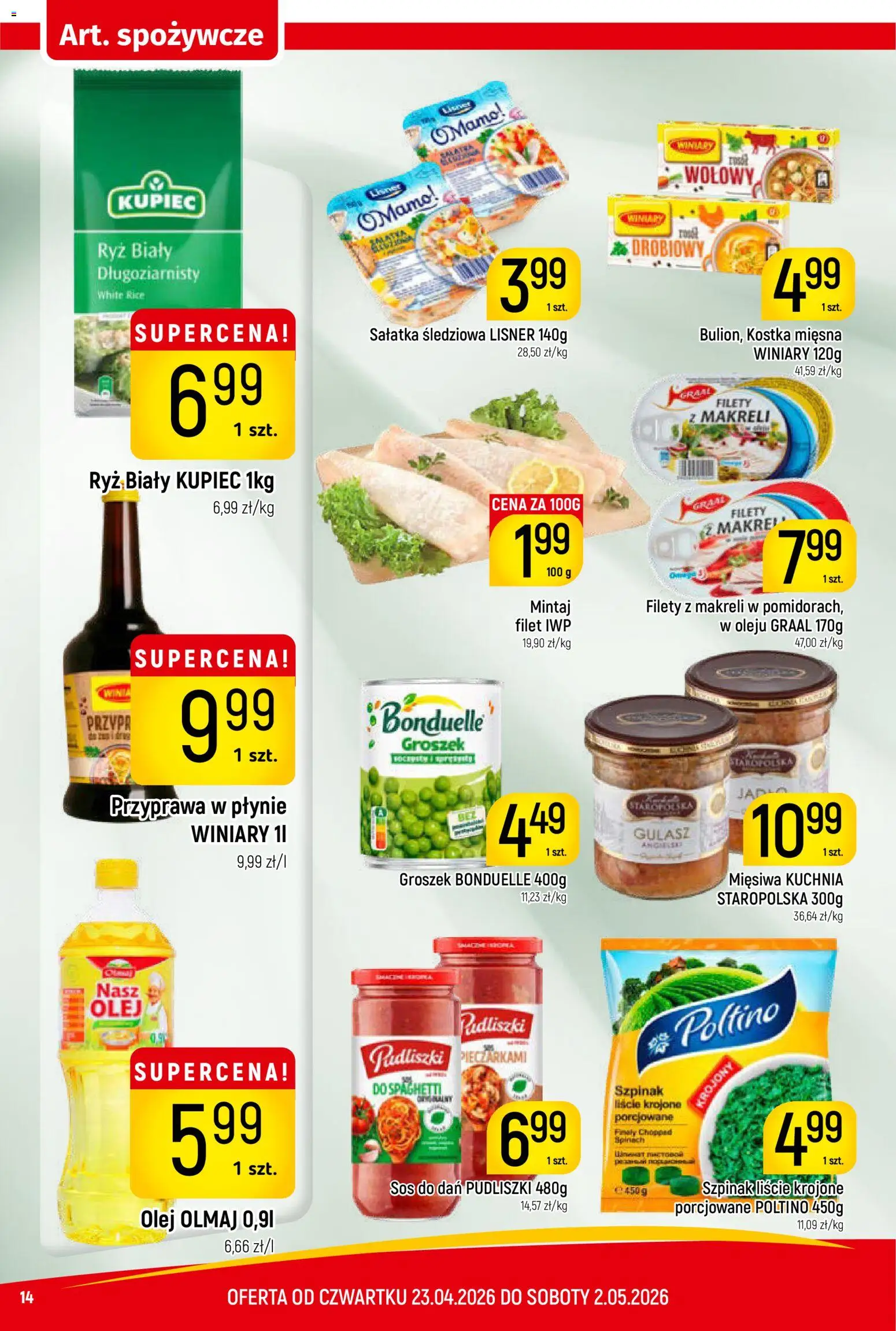 Piotruś Pan gazetka od 23.04.2026 | Strona: 14 | Produkty: Szpinak, Olej, Sałatka, Sos