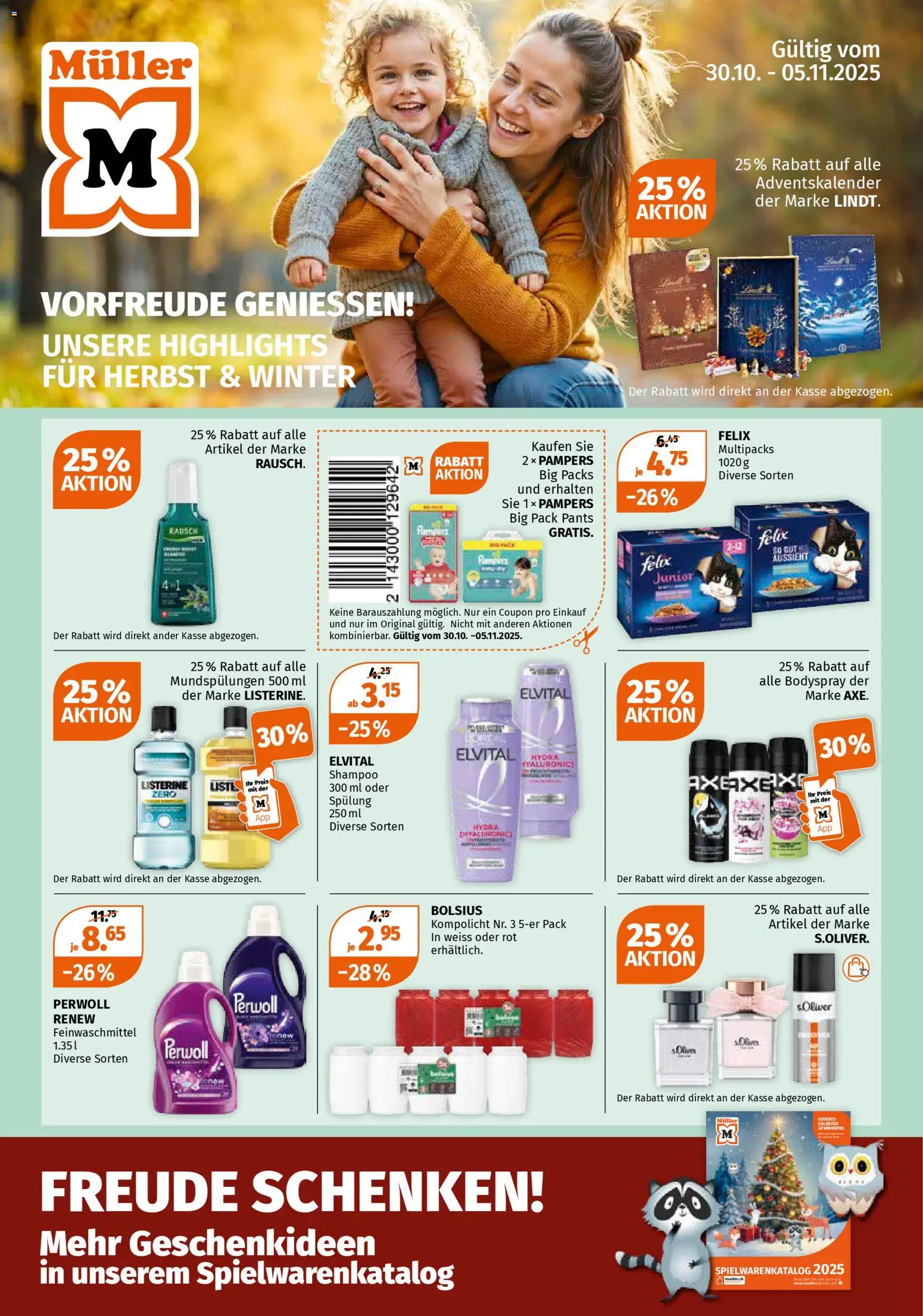 Müller Aktionen – gültig ab 30.10.2025 | Seite: 1 | Produkte: Shampoo, Pampers, Spülung