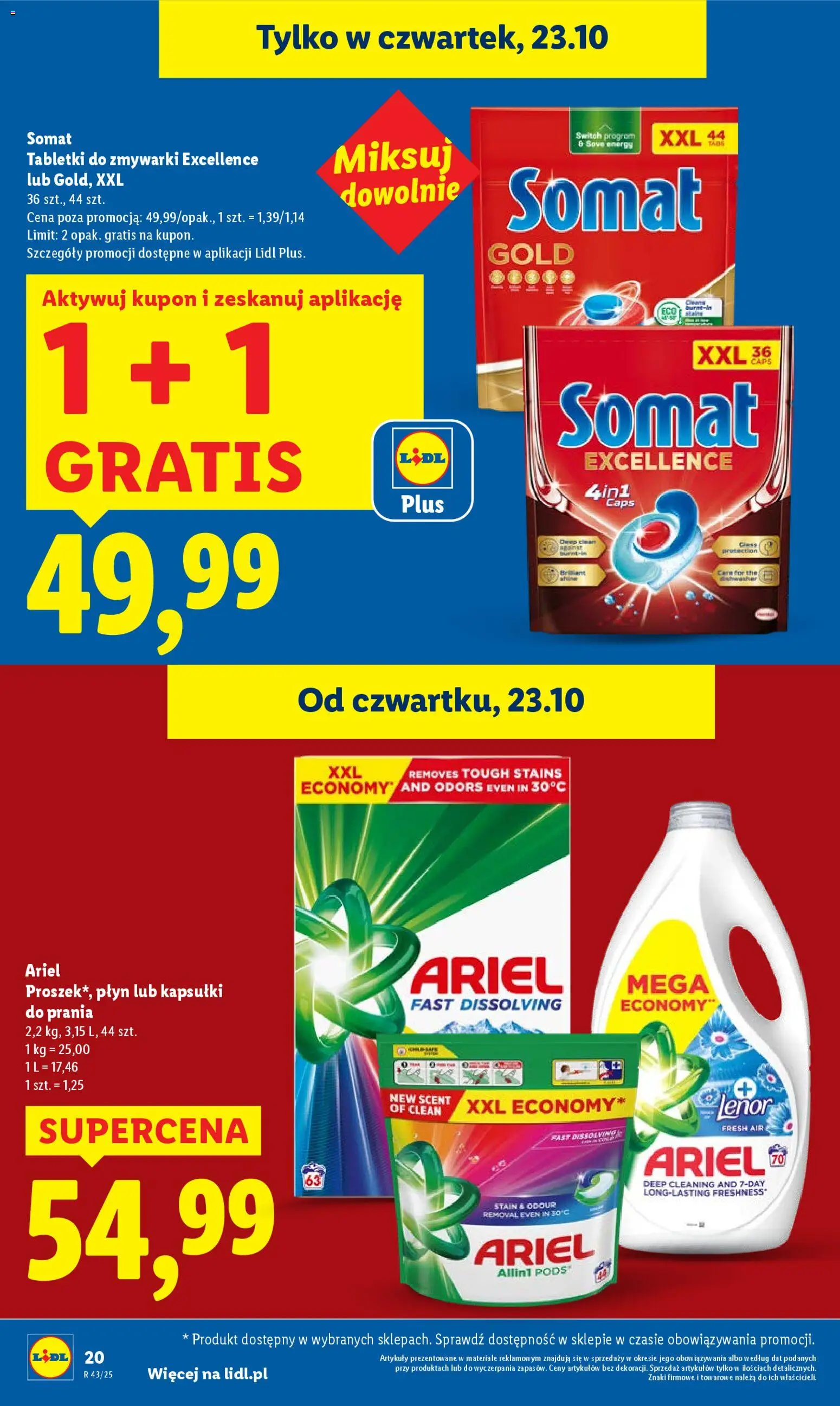 Lidl Gazetka od 23.10.2025 | Strona: 20 | Produkty: Ariel, Kapsułki do prania, Tabletki do zmywarki