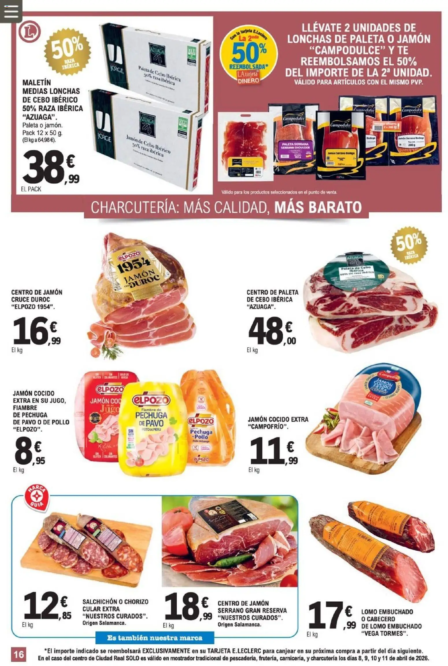 E.Leclerc folleto │ válido desde el 08.04.2026 | Página: 16 | Productos: Medias, Jamón, Jugo, Té