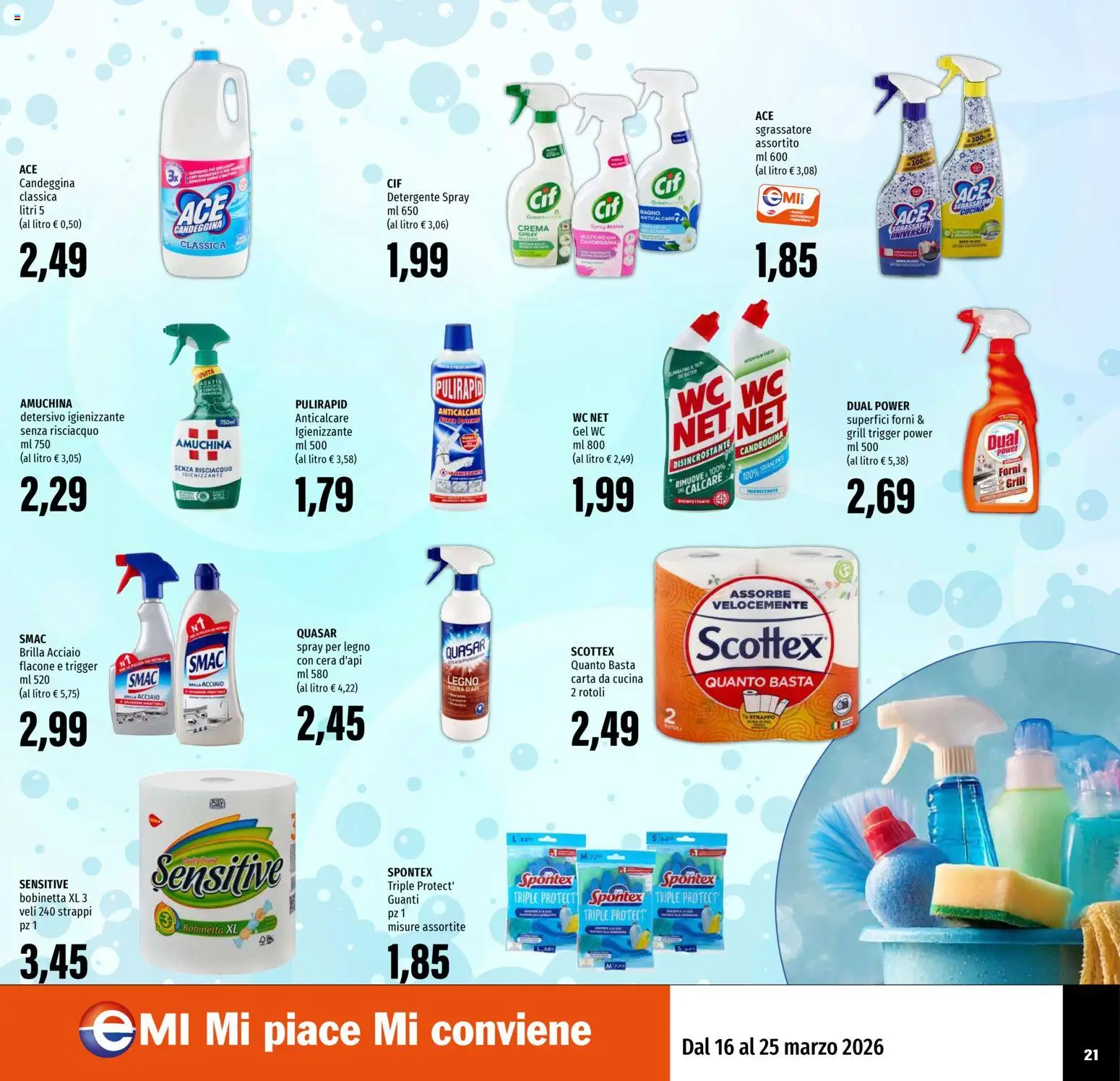 Volantino EMI del 16.03.2026 | Pagina: 21 | Prodotti: Candeggina, Sgrassatore, WC, Bagno