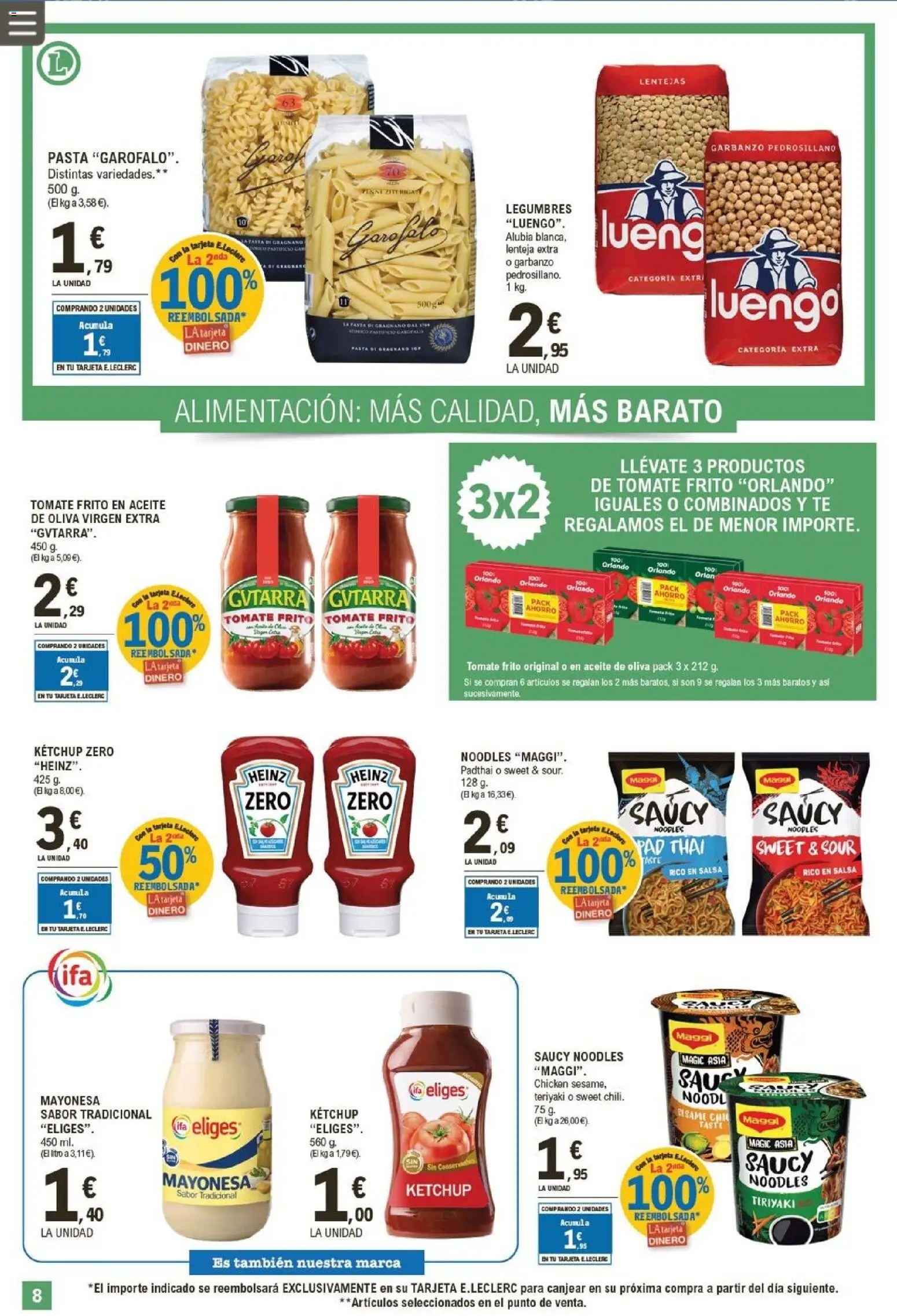 E.Leclerc folleto │ válido desde el 19.11.2025 | Página: 8 | Productos: Aceite, Pasta, Aceite de oliva, Οθόνη προβολής