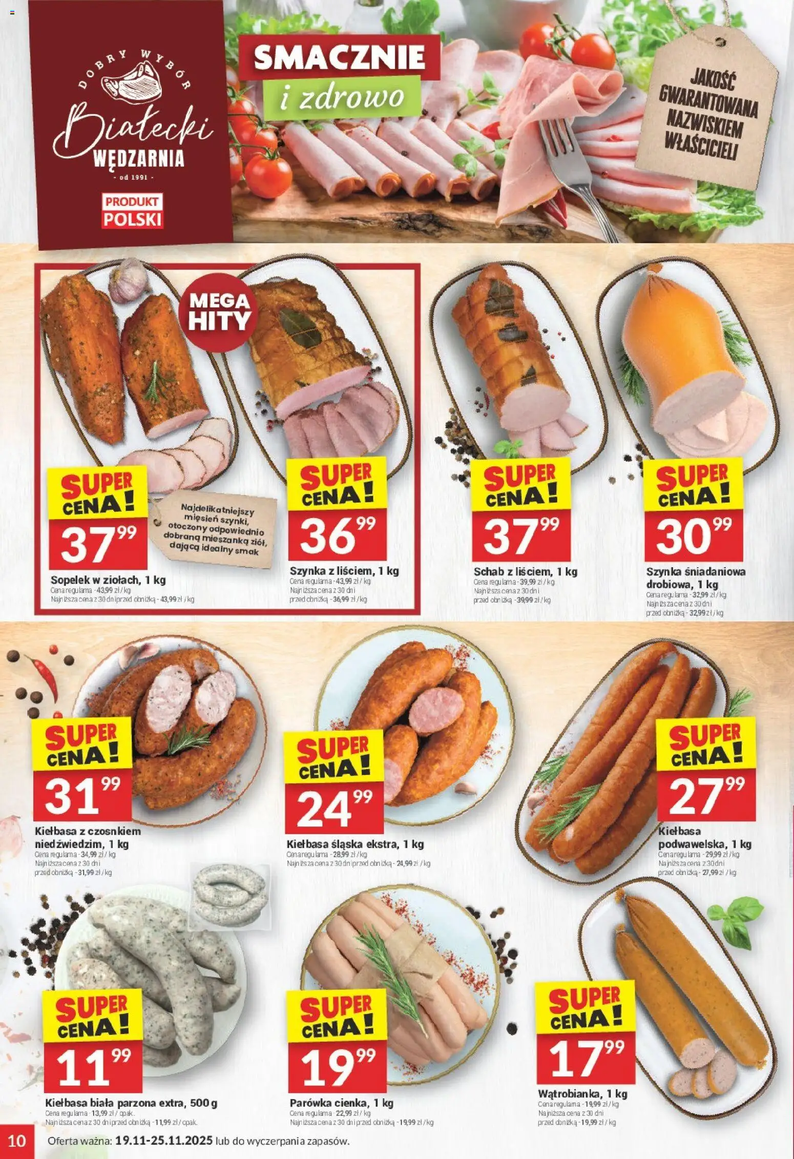 Twój Market Gazetka od 19.11.2025 | Strona: 10 | Produkty: Kiełbasa, Schab, Szynka, Kiełbasa śląska