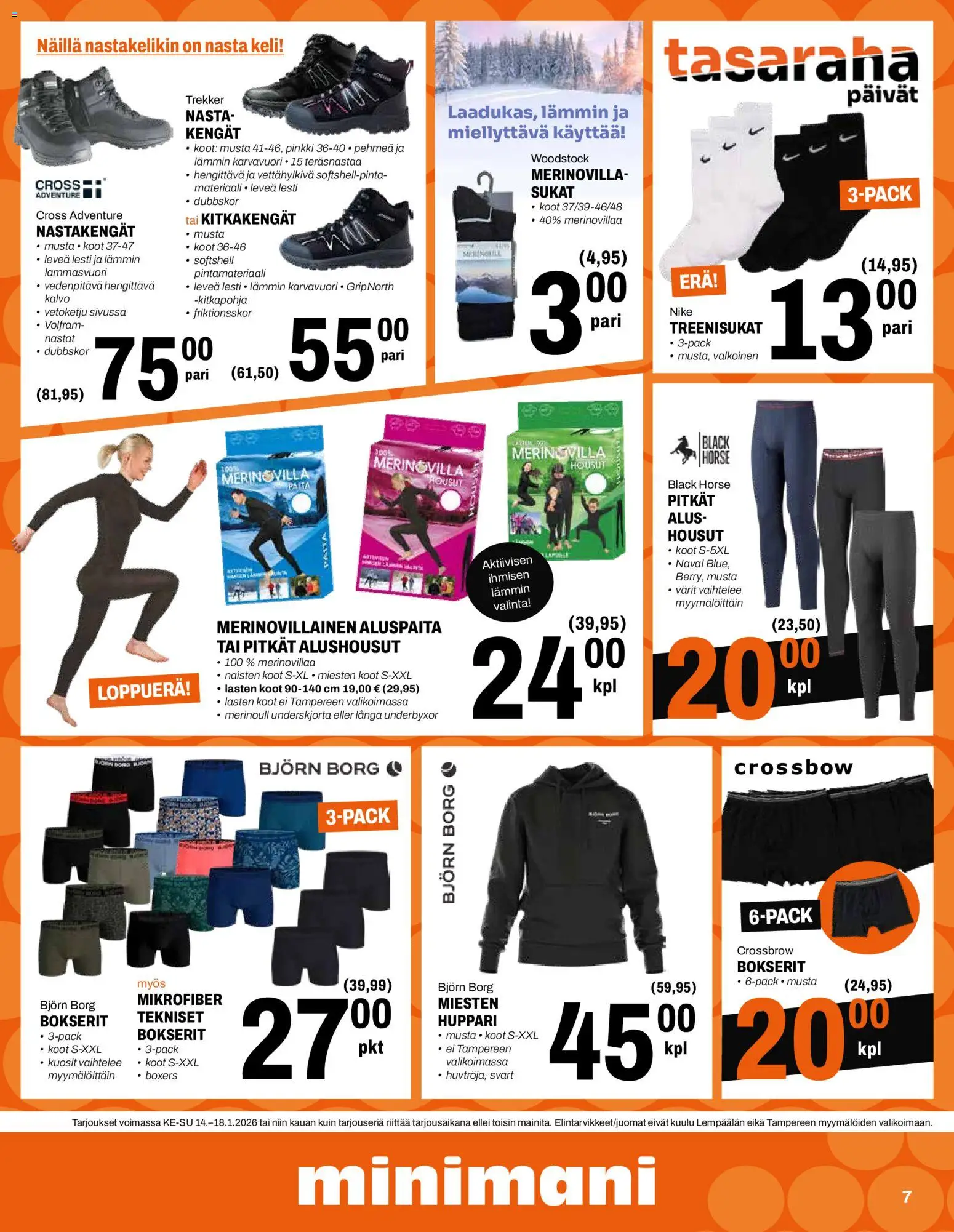 Minimani tarjoukset – voimassa 14.01.2026 alkaen | Sivu: 7 | Tuotteet: Paita, Huppari, Housut, Sukat