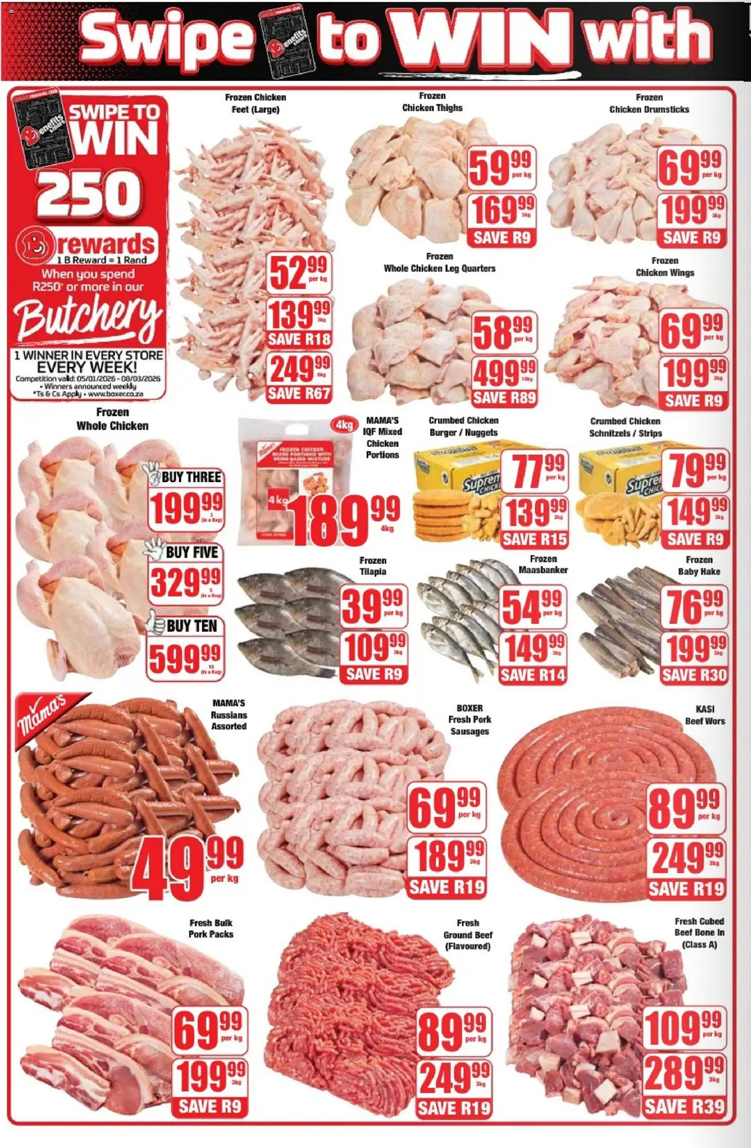 New Boxer catalogue – valid from 05.01.2026 | Page: 2 | Products: Magdalenas, Chicken, Pork, Beef
