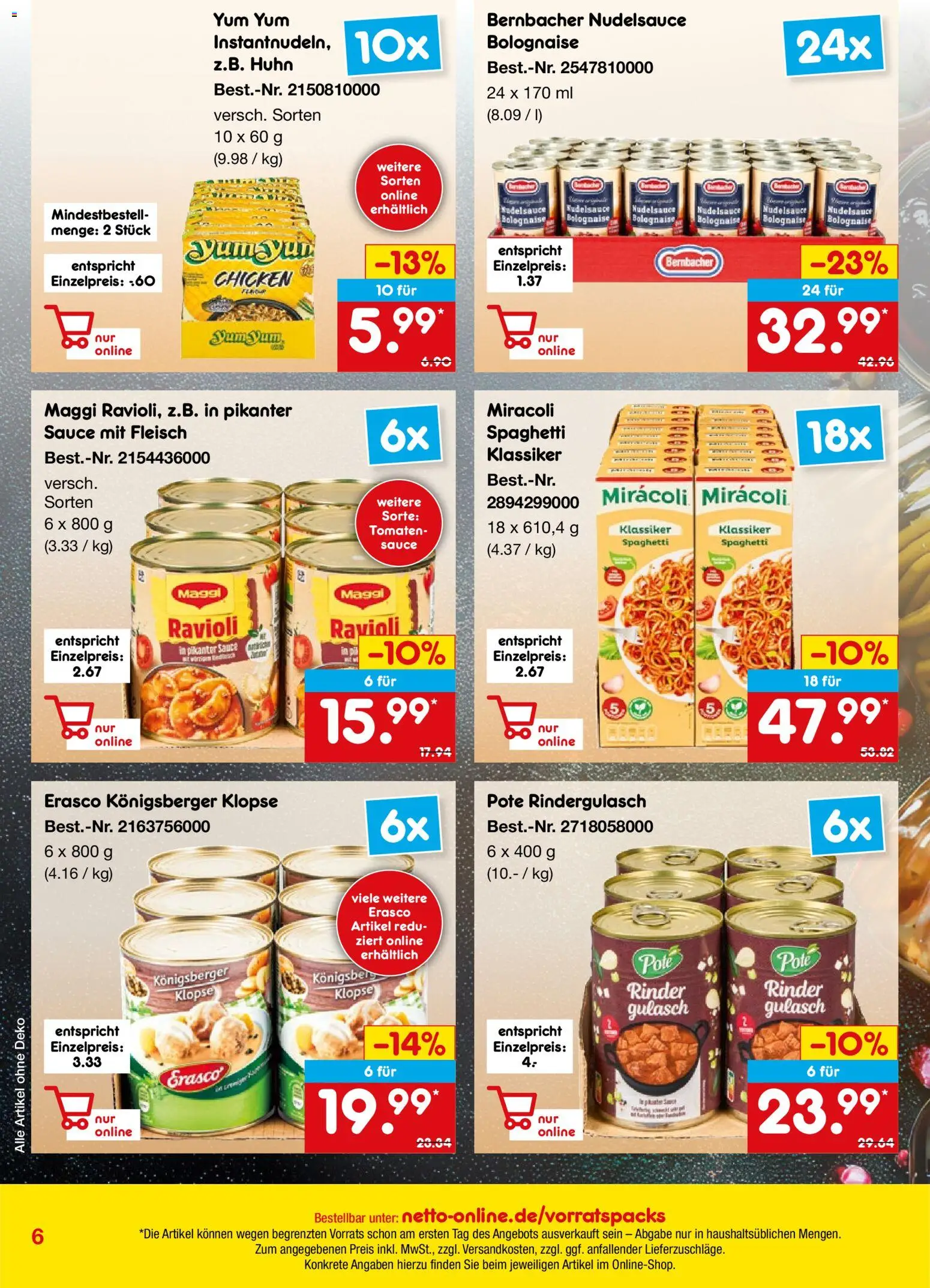 Netto Marken-Discount Online-Sonderangebote – gültig ab 01.02.2026 | Seite: 6 | Produkte: Rindergulasch, Maggi, Tomaten, Erasco