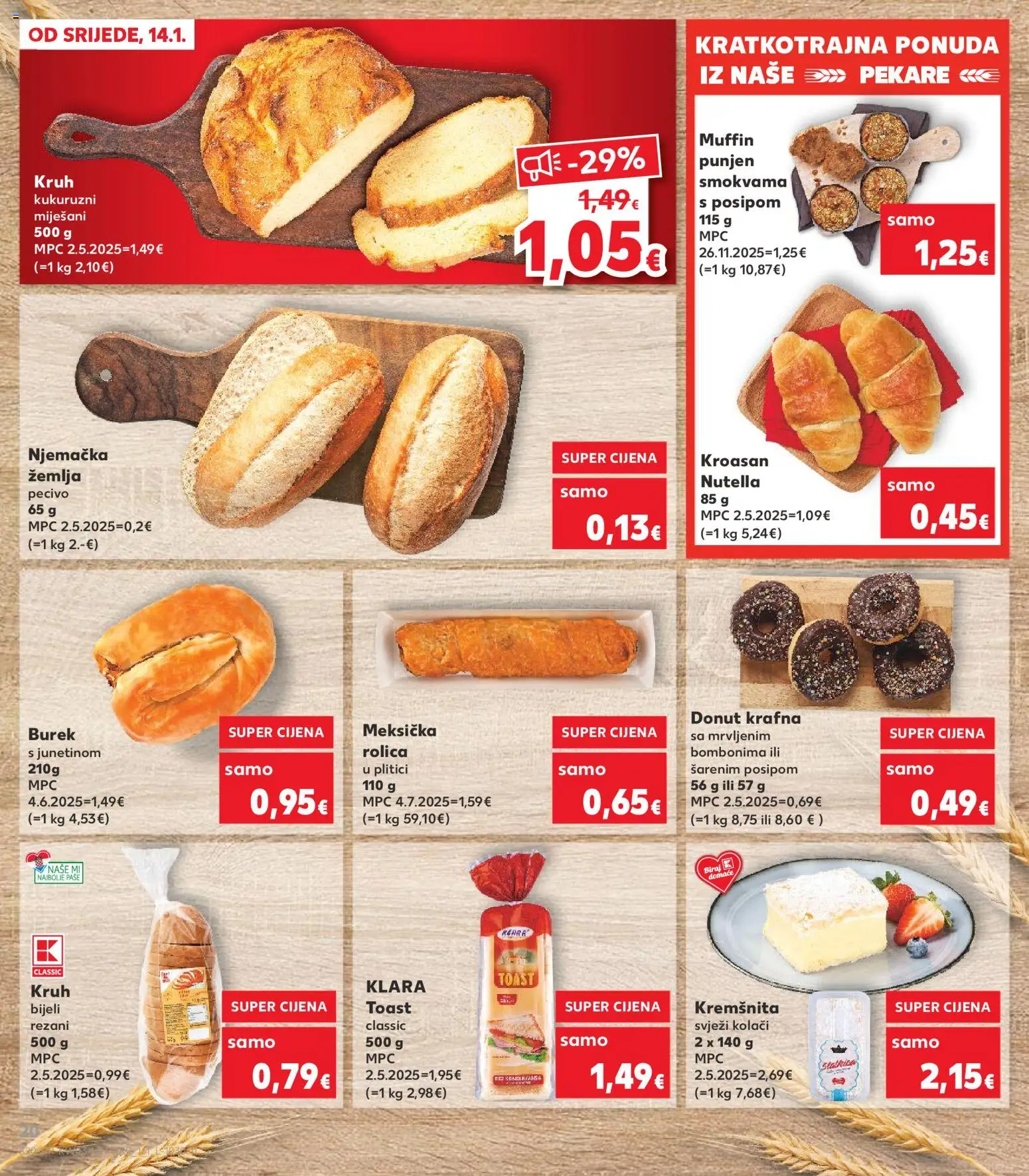 Kaufland HR akciós ujság - amely érvényes a következő dátumtól: 14.01.2026 | Oldal: 20 | Termékek: Burek, Nutella, Muffin