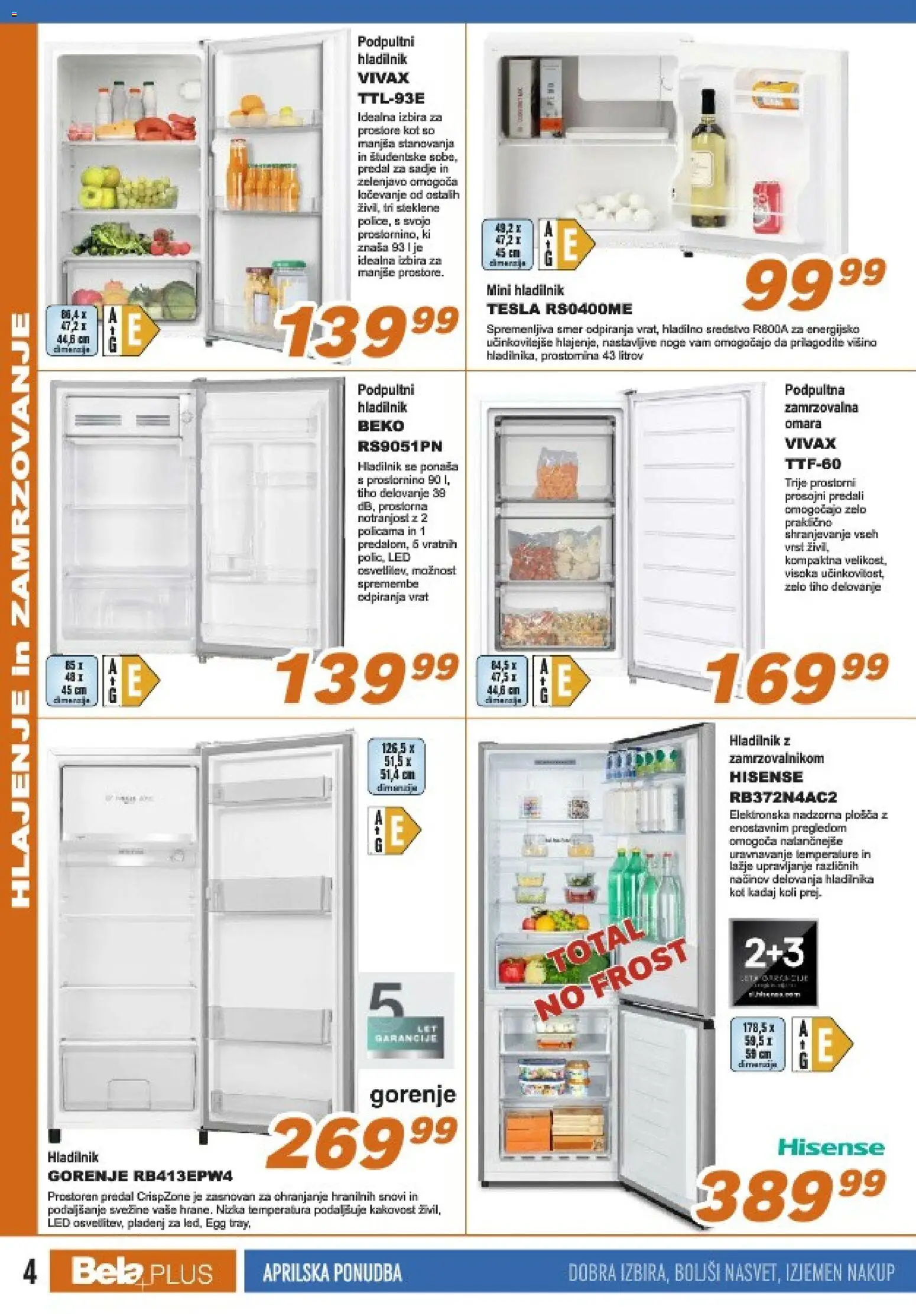 Novi Bela plus katalog ponudbe – veljaven od 16.04.2026 | Stran: 4 | Izdelki: Hladilnik, Omara