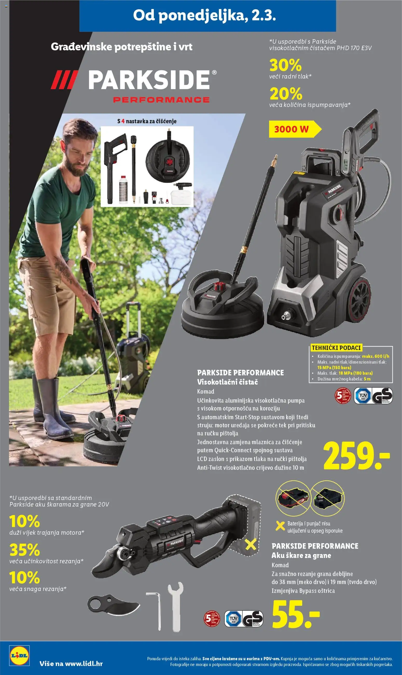 Lidl katalog | vrijedi od 02.03.2026 | Stranica: 32 | Proizvodi: Baterija, Škare, Parkside, Visokotlačni čistač