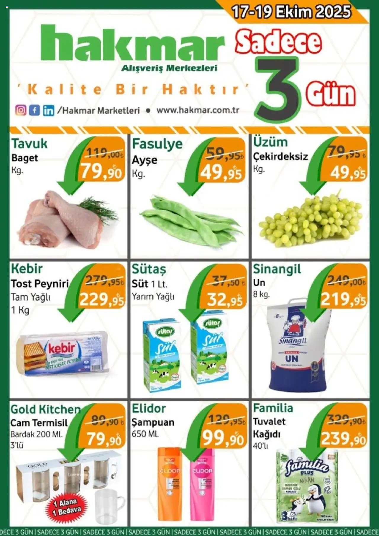 Hakmar Katalog Sadece 3 Gün - 17.10.2025 tarihinden itibaren geçerlidir | Sayfa: 1 | Ürünler: Tuvalet, Süt, Zselatin, Üzüm