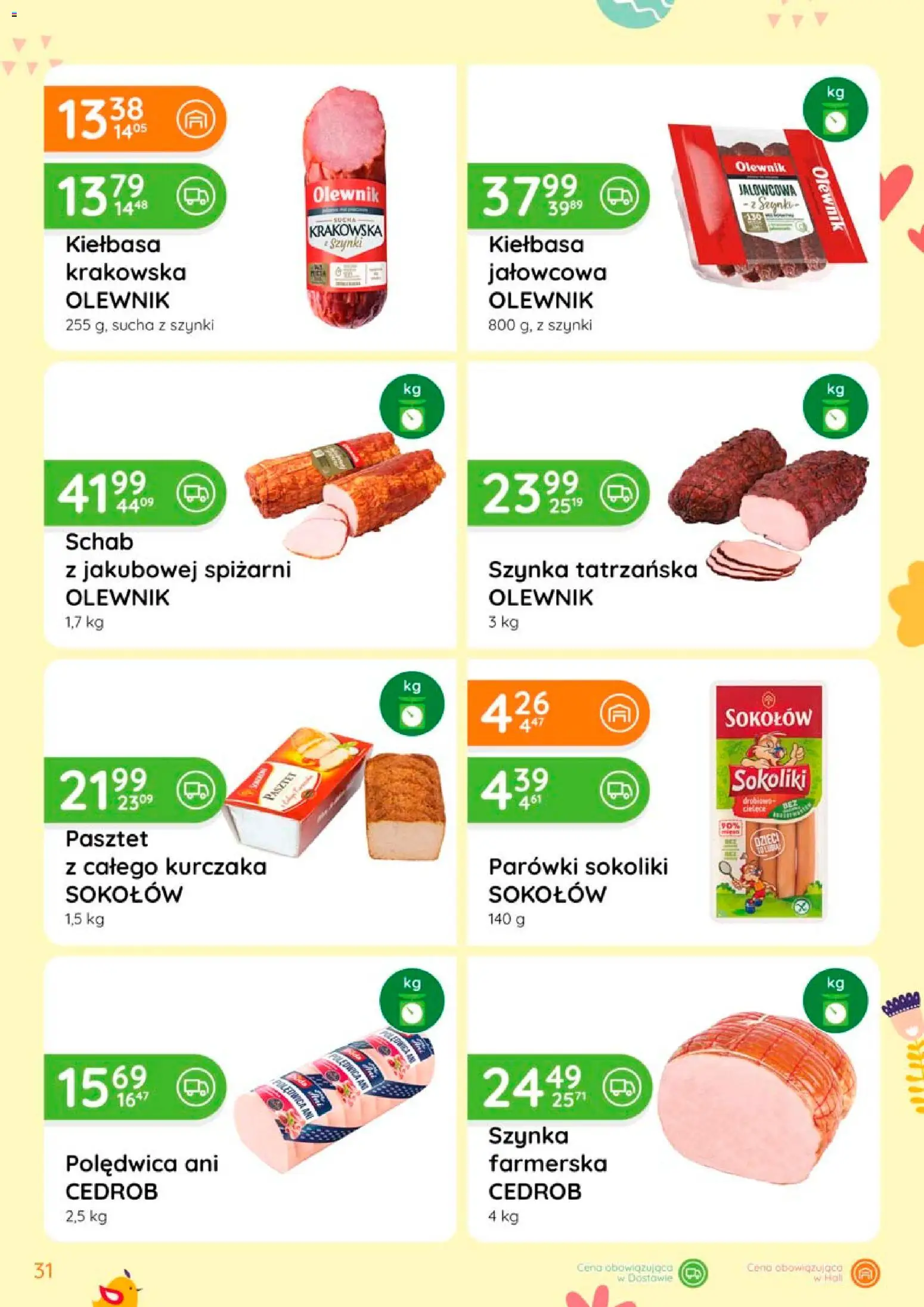 Eurocash gazetka - Oferta Produktowa od 05.03.2026 | Strona: 31 | Produkty: Kiełbasa, Schab, Parówki sokoliki, Kiełbasa krakowska