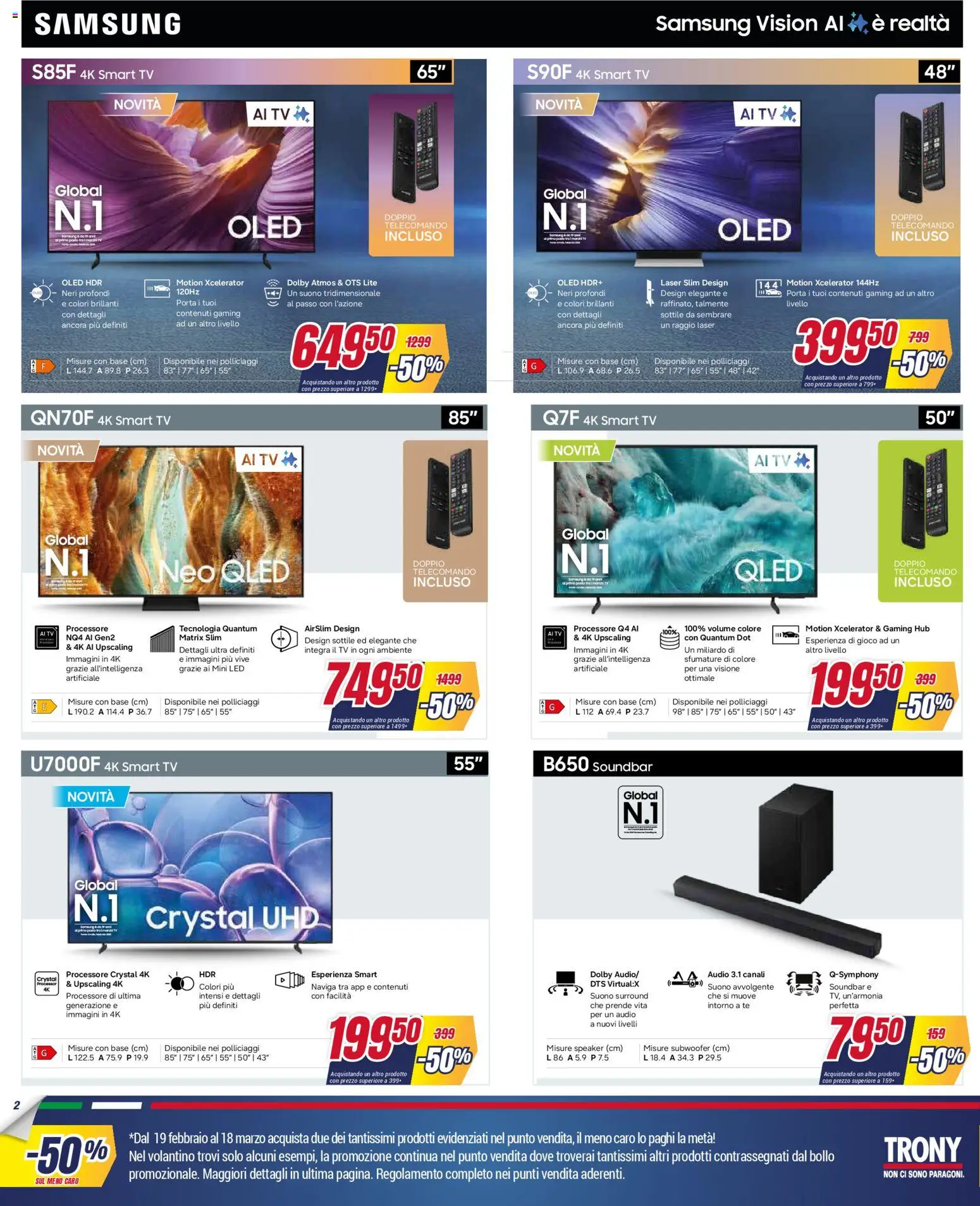 Volantino Trony del 19.02.2026 | Pagina: 2 | Prodotti: Telecomando, Tè, smart TV, Audio