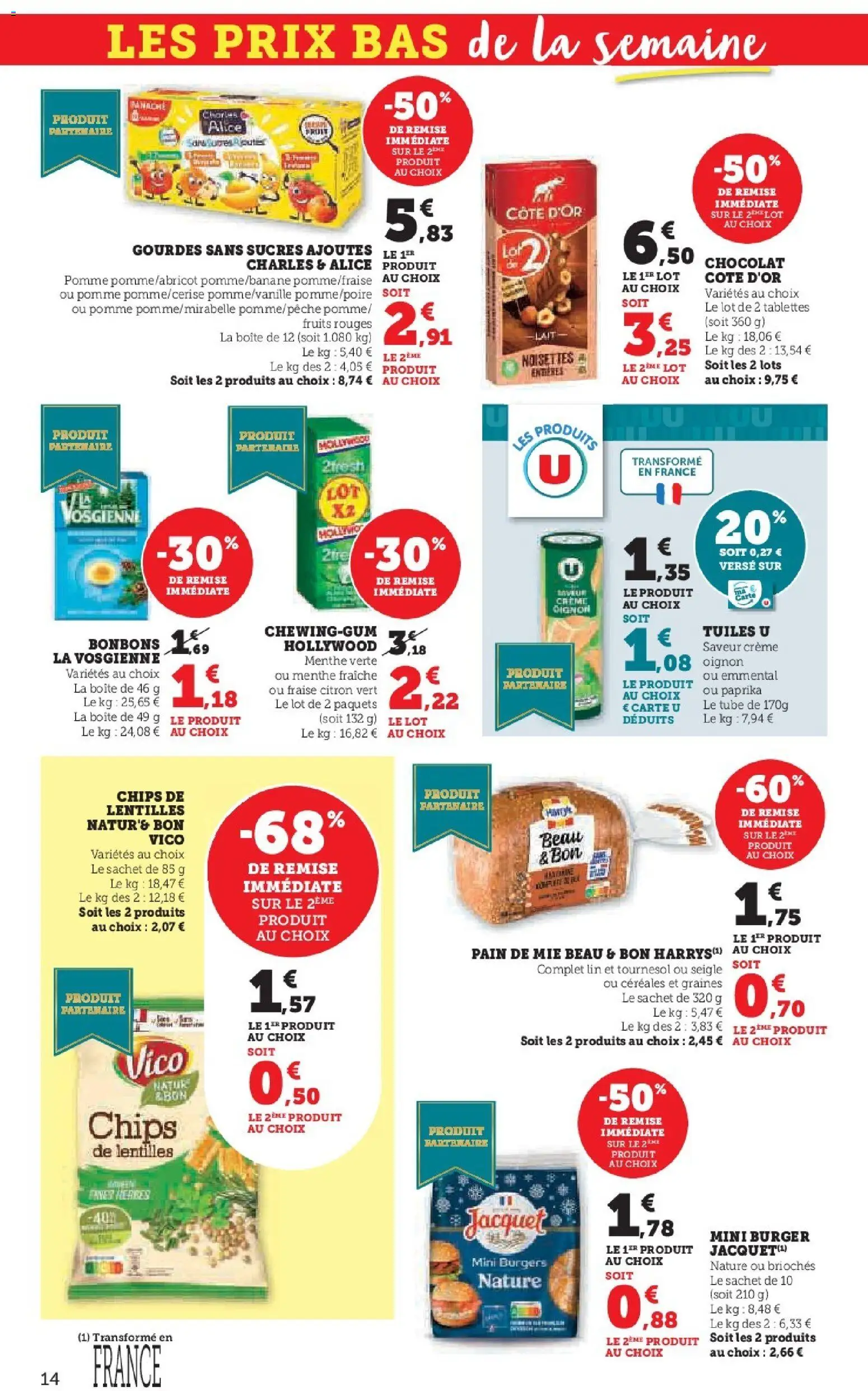 {H1} | Page: 14 | Produits: Pomme, Mini burgers, Chips, Crème