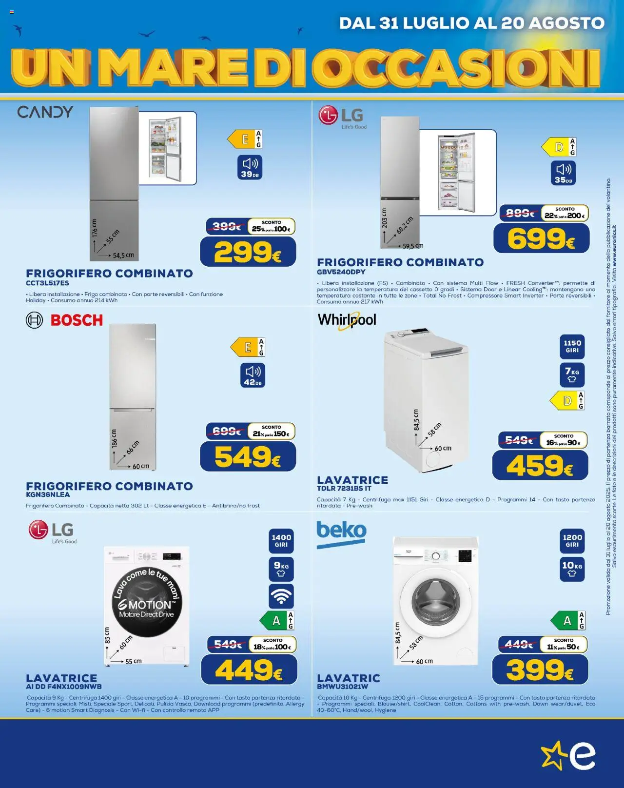 Volantino Euronics del 31.07.2025 | Pagina: 17 | Prodotti: Centrifuga, Lavatrice, Frigorifero, Frigorifero combinato