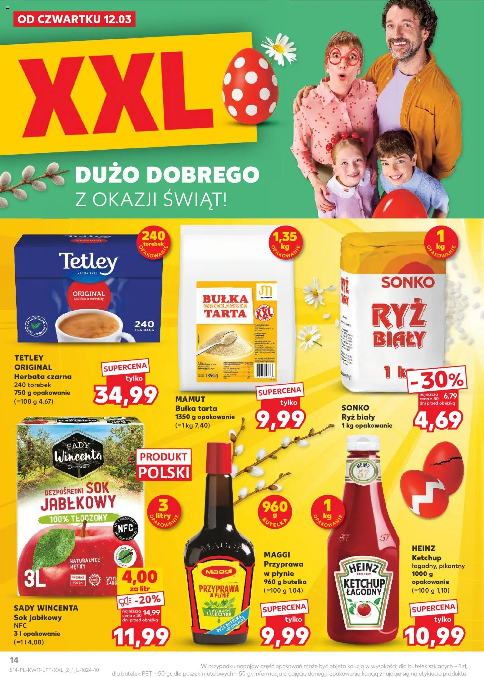 Kaufland gazetka od 12.03.2026 | Strona: 14 | Produkty: Sok jabłkowy, Bułka tarta, Bułka, Herbata