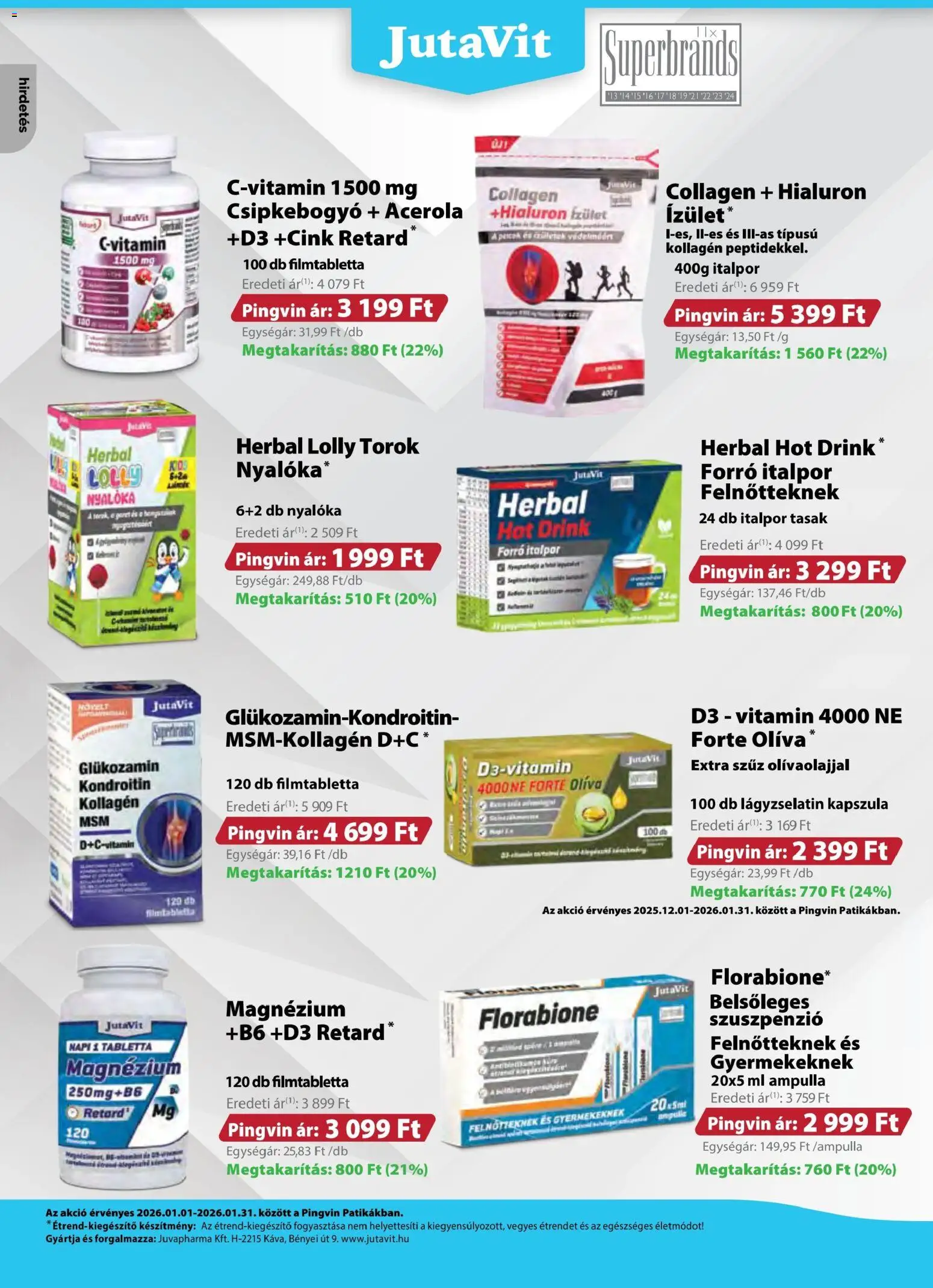 Pingvin Patika akciós ujság - amely érvényes a következő dátumtól: 01.01.2026 | Oldal: 10 | Termékek: Nyalóka, Kollagén, Italpor