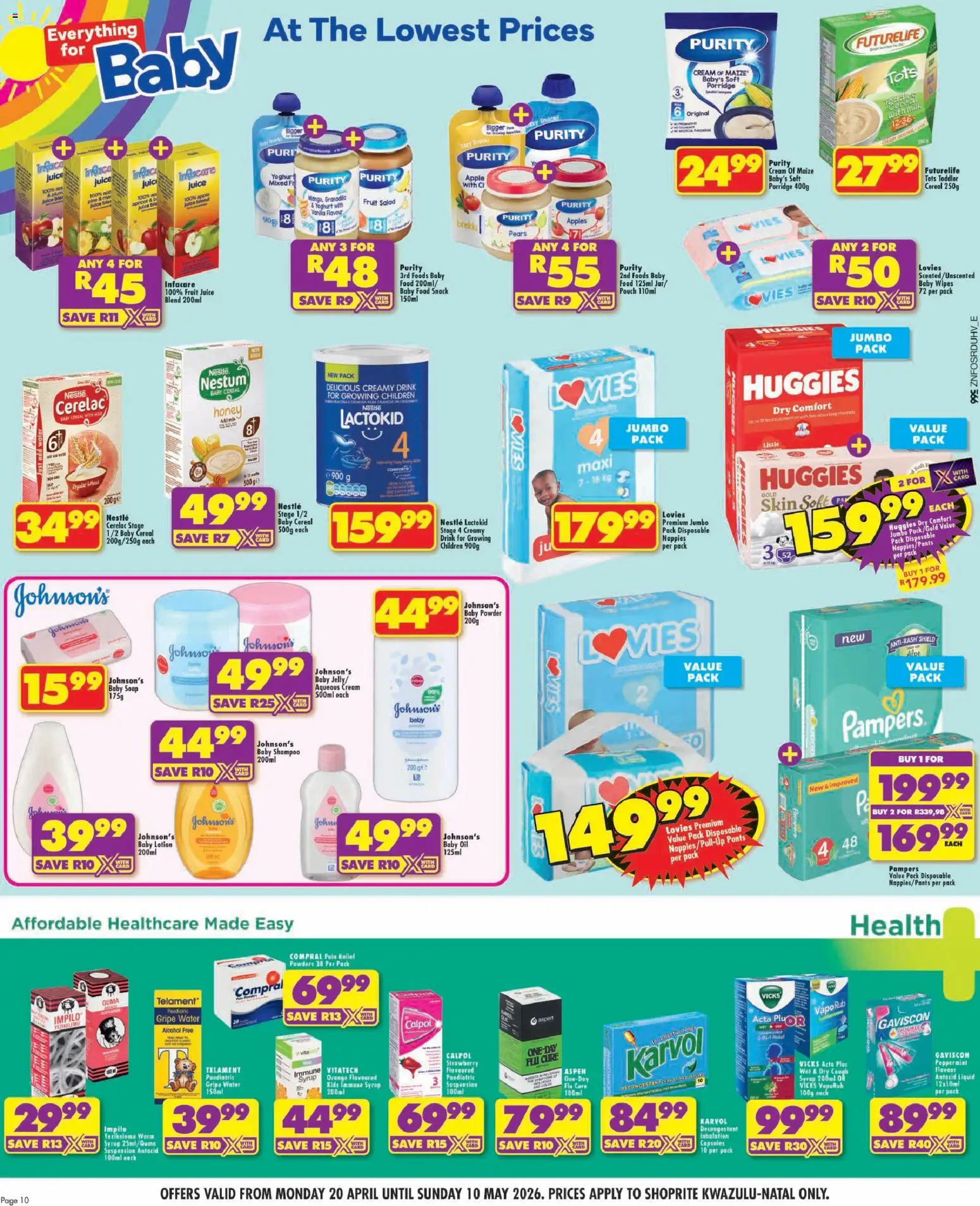 New Shoprite catalogue – valid from 20.04.2026 | Page: 10 | Products: Apples, Salad, Baby food, Lotion