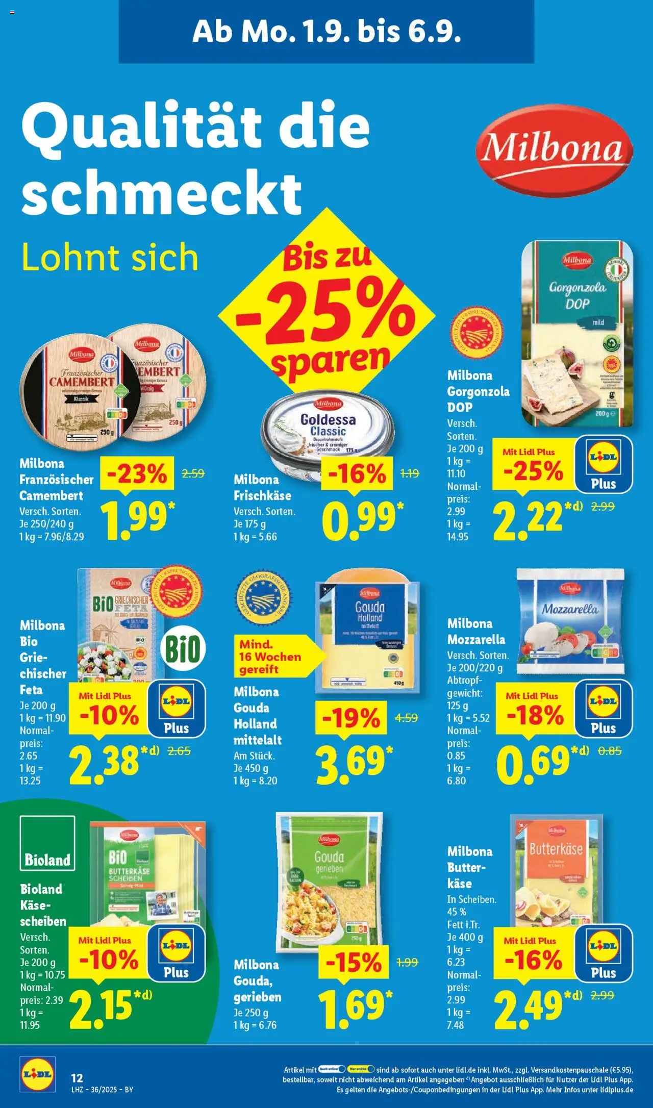 Lidl Prospekt Donauwörth	 - gültig ab dem 01.09.2025 | Seite: 22 | Produkte: Butter, Mozzarella, Gouda, Frischkase