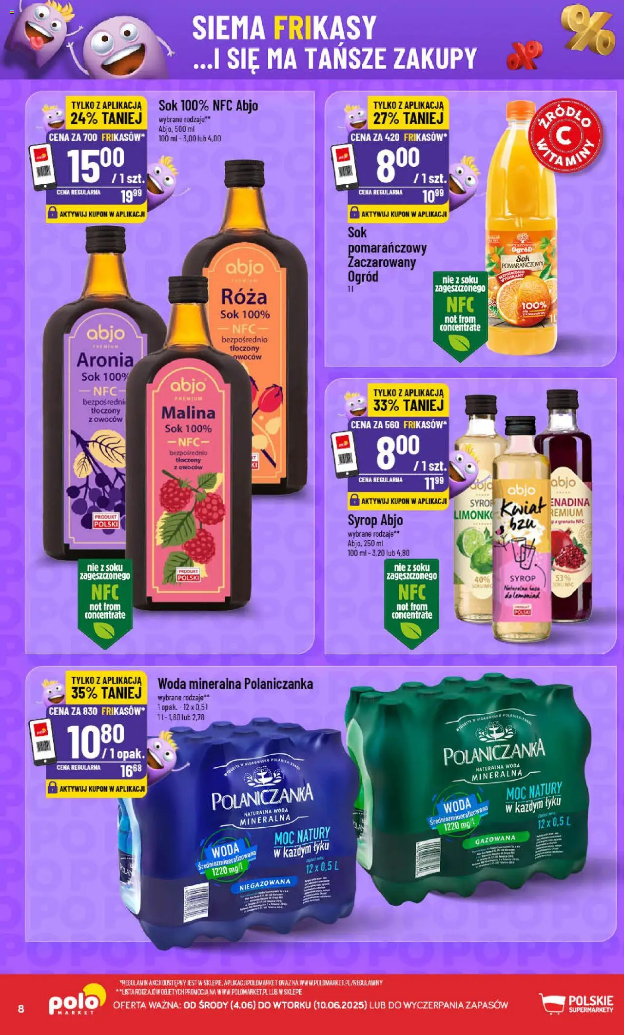 POLOmarket Gazetka - Frikasowe hity od 04.06.2025 | Strona: 8 | Produkty: Syrop, Malina, Sok pomarańczowy, Sok