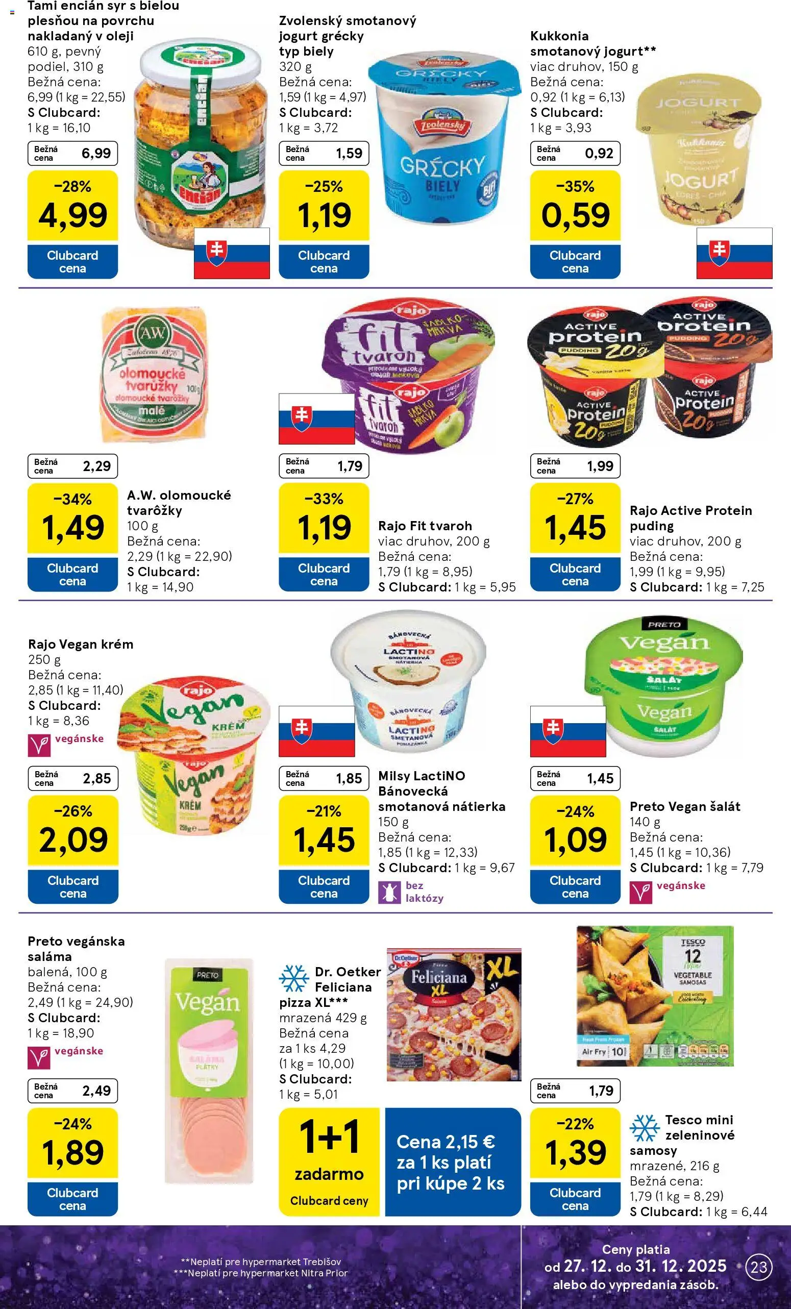 Nové Tesco akcie – leták je platný od 27.12.2025 | Strana: 23 | Produkty: Puding, Krém, Tvaroh, Encián