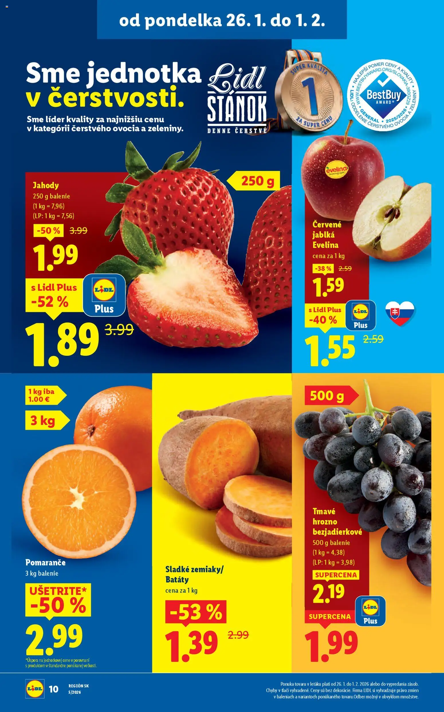 Nové Lidl akcie – leták je platný od 26.01.2026 | Strana: 10 | Produkty: Jablká, Apple, Jahody, Batáty