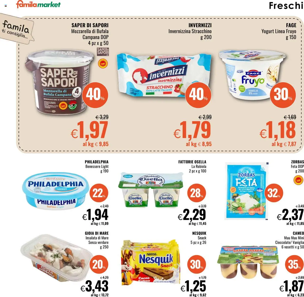 Volantino Famila del 02.10.2025 | Pagina: 6 | Prodotti: Insalata, Latte, Cacao, Robiola