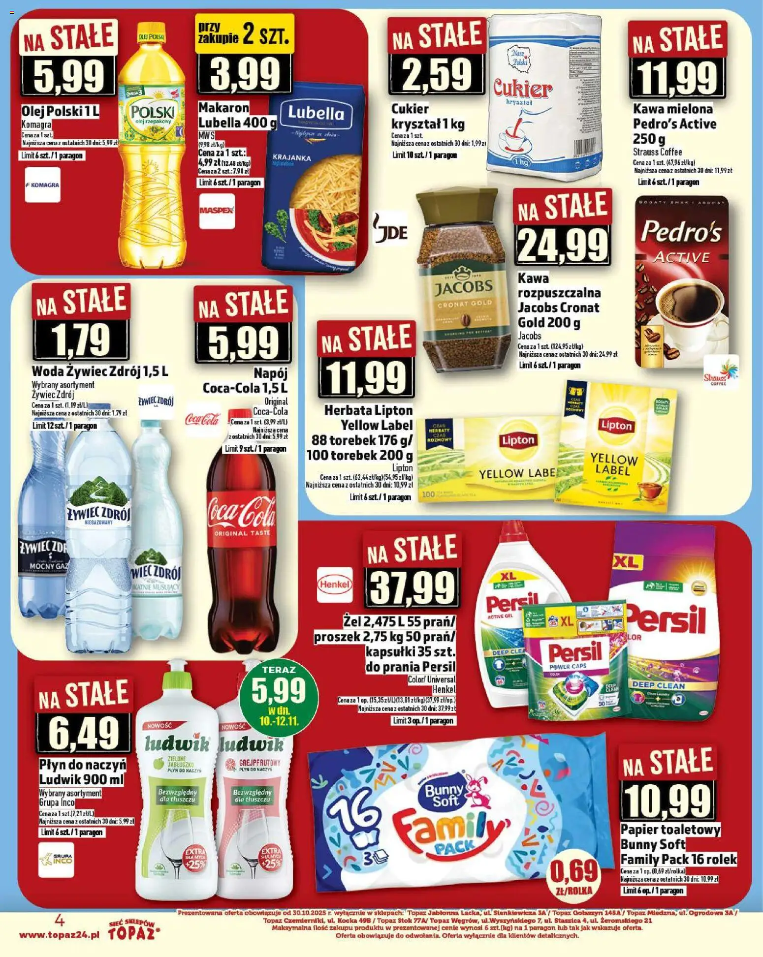 Topaz Gazetka - Ceny małe na stałe od 06.11.2025 | Strona: 4 | Produkty: Woda żywiec, Olej rzepakowy, Herbata lipton, Woda