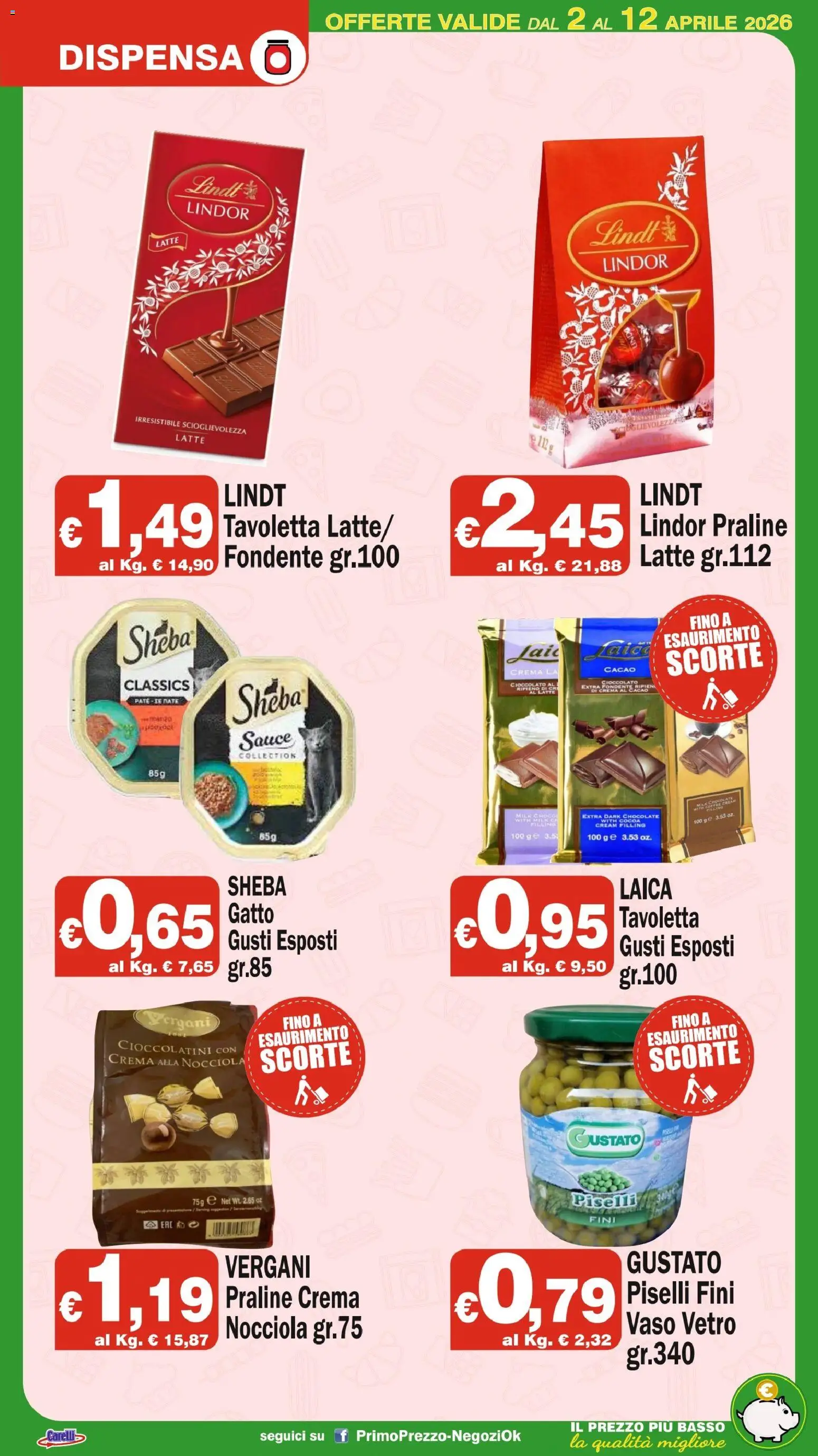 Volantino Primo Prezzo del 02.04.2026 | Pagina: 17 | Prodotti: Latte, Piselli, Cioccolatini, Vaso