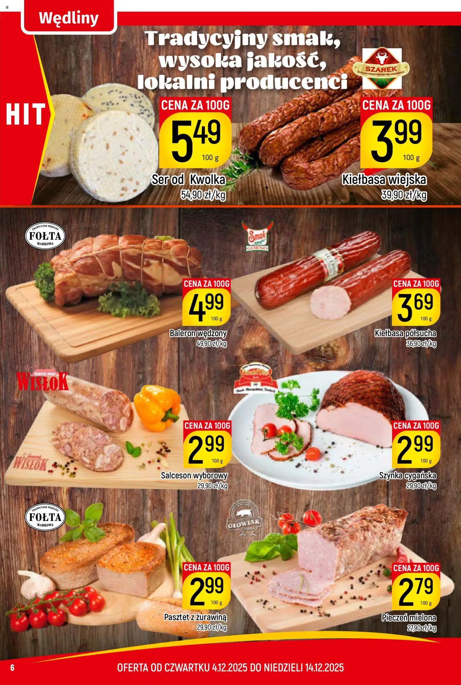 Piotruś Pan Gazetka od 04.12.2025 | Strona: 6 | Produkty: Kiełbasa, Szynka, Ser, Wędliny