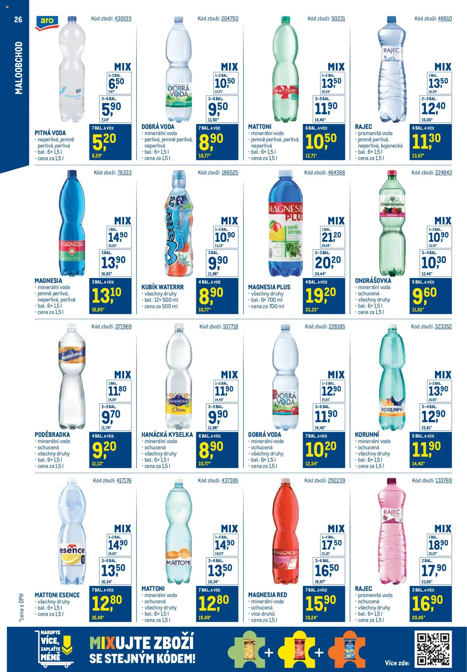 Makro leták - Stabilně výhodná cena - maloobchod od 24.09.2025 | Strana: 26 | Produkty: Hanácká kyselka, Mattoni, Ondrášovka, Kubík Waterrr