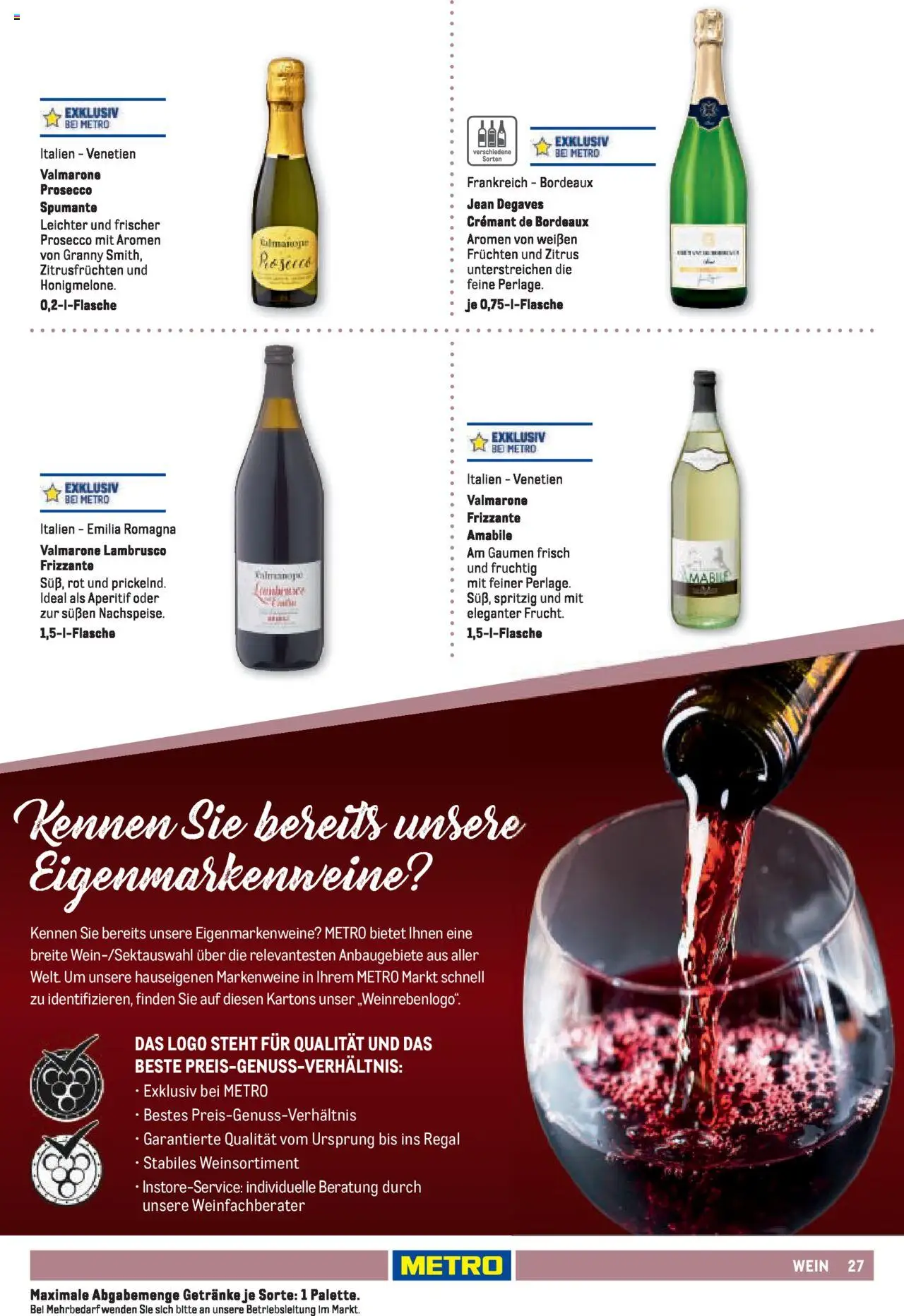 Metro Sortimentskatalog Vereine & Feste – gültig ab 01.06.2024 | Seite: 27 | Produkte: Regal, Wein