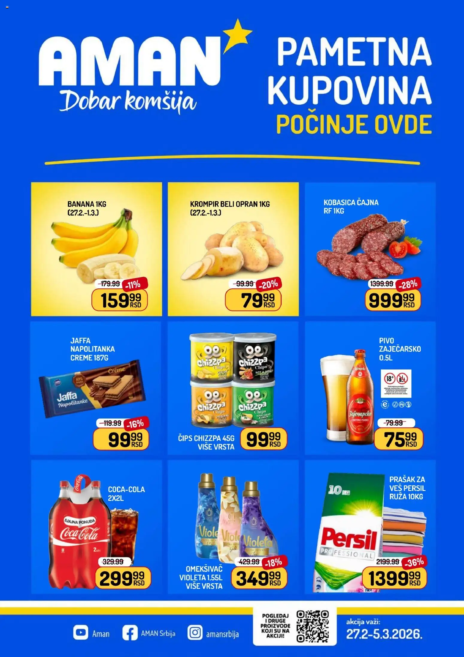 Aman katalog - važi od 27.02.2026 | Strana: 1 | Proizvode: Banana, Čips, Krompir, Napolitanke