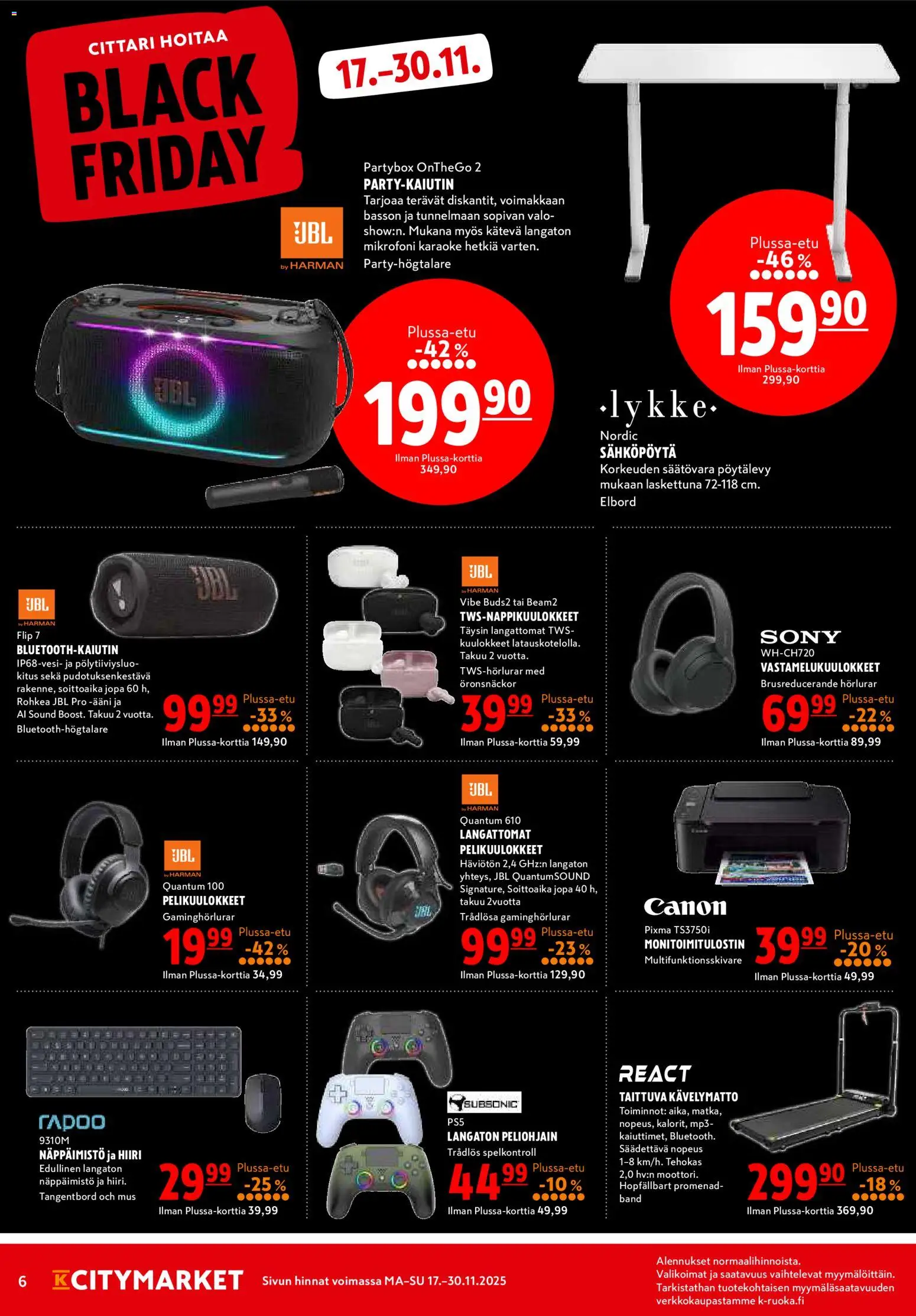 K-Citymarket - Black Friday – voimassa 17.11.2025 alkaen | Sivu: 6 | Tuotteet: Mikrofoni, Monitoimitulostin, Mp3, Hiiri