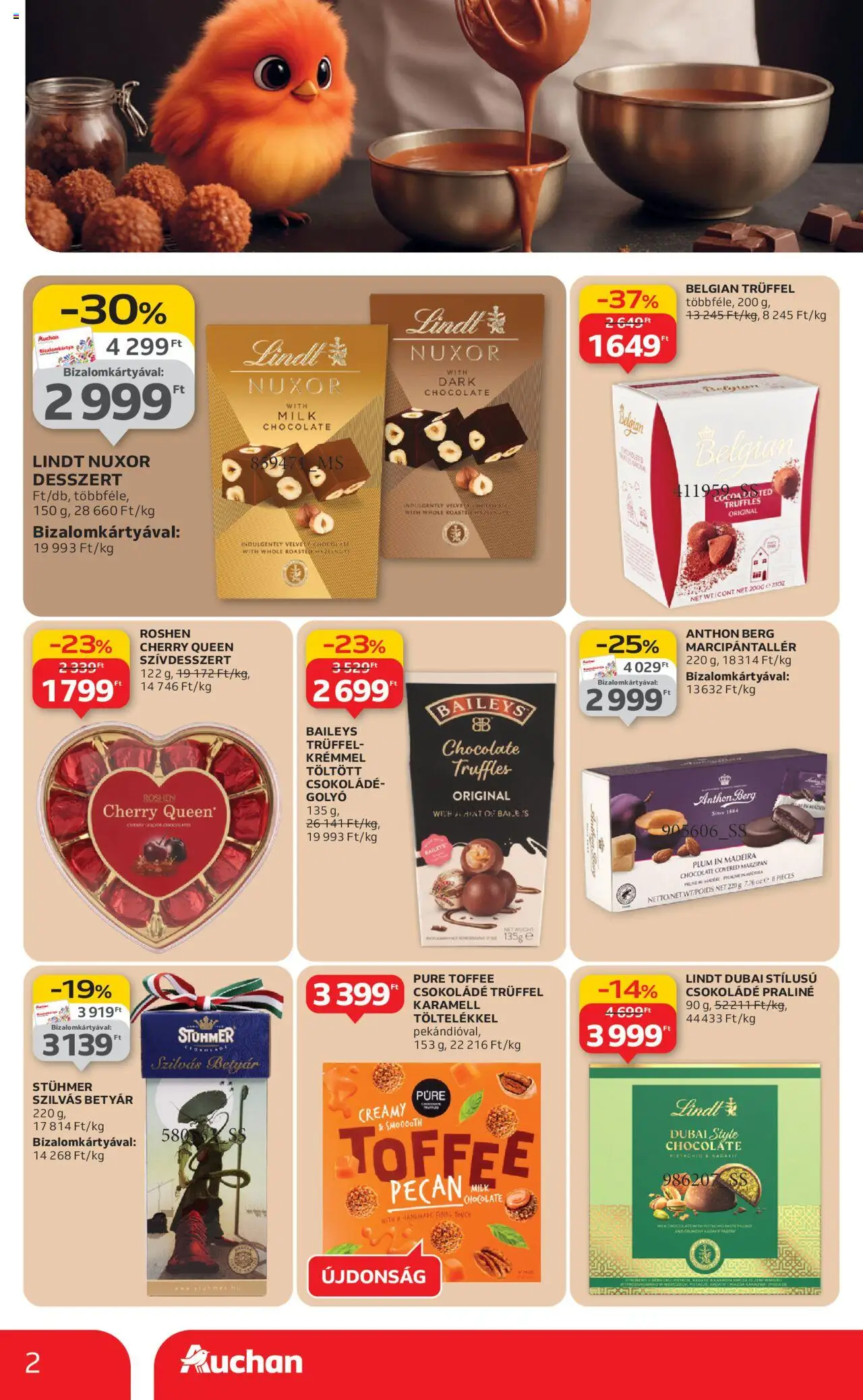 Auchan akciós ujság - amely érvényes a következő dátumtól: 09.10.2025 | Oldal: 2 | Termékek: Praliné, Csokoládé