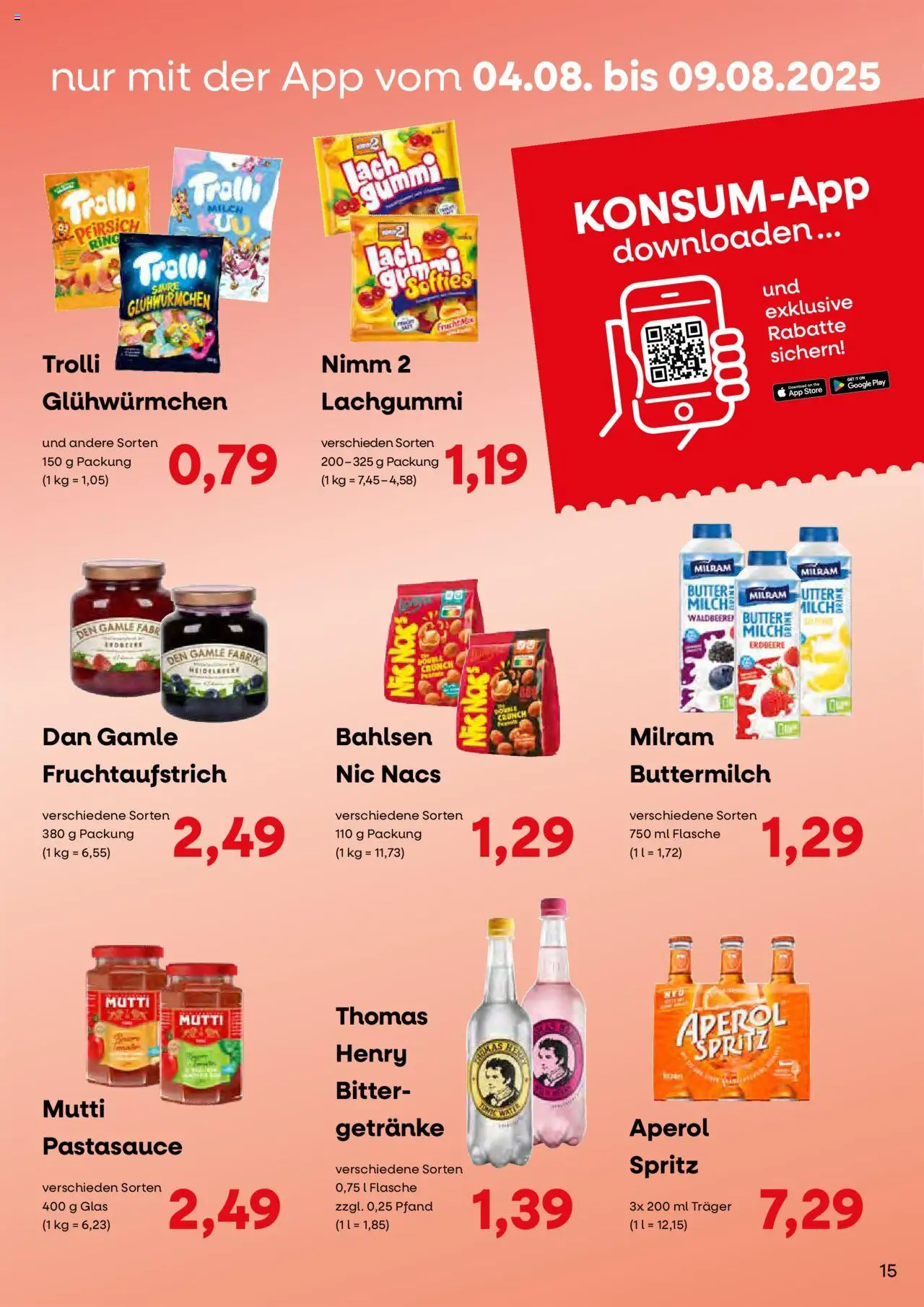 KONSUM Leipzig - Nah. Frisch. Freundlich. - gültig ab dem 28.07.2025 | Seite: 15 | Produkte: Buttermilch, Butter, Milram, Aperol