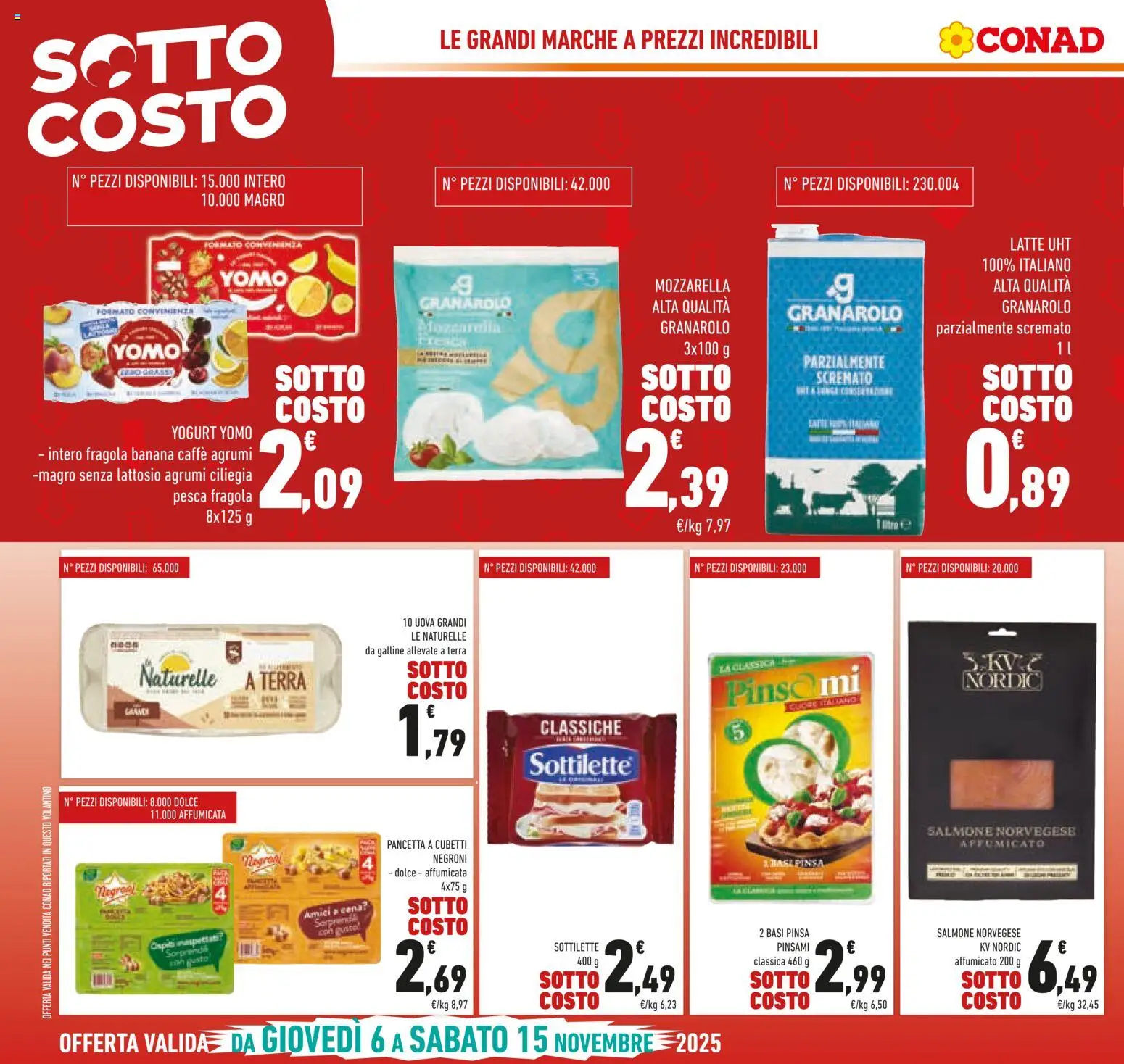 Volantino Conad del 06.11.2025 | Pagina: 4 | Prodotti: Yogurt, Salmone, Pancetta, Pesca
