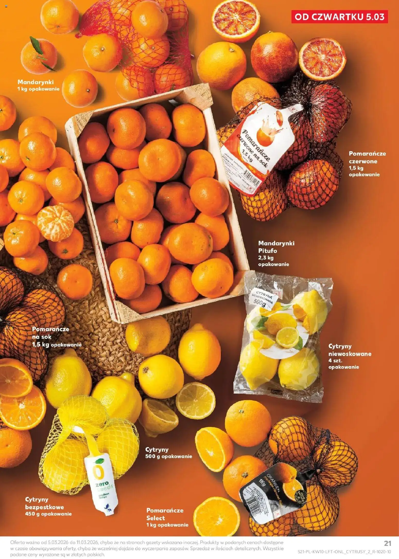 Kaufland gazetka od 05.03.2026 | Strona: 21 | Produkty: Cytryna, Cytryny, Sok, Pomarańcze