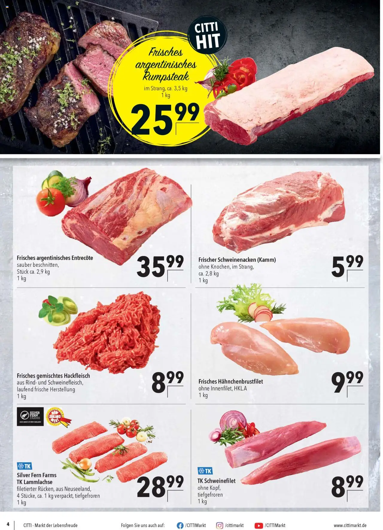 CITTI Markt - Aktuelle Angebote für Profis - gültig ab dem 30.07.2025 | Seite: 4 | Produkte: Schweinenacken, Entrecote, Schweinefilet, Hackfleisch