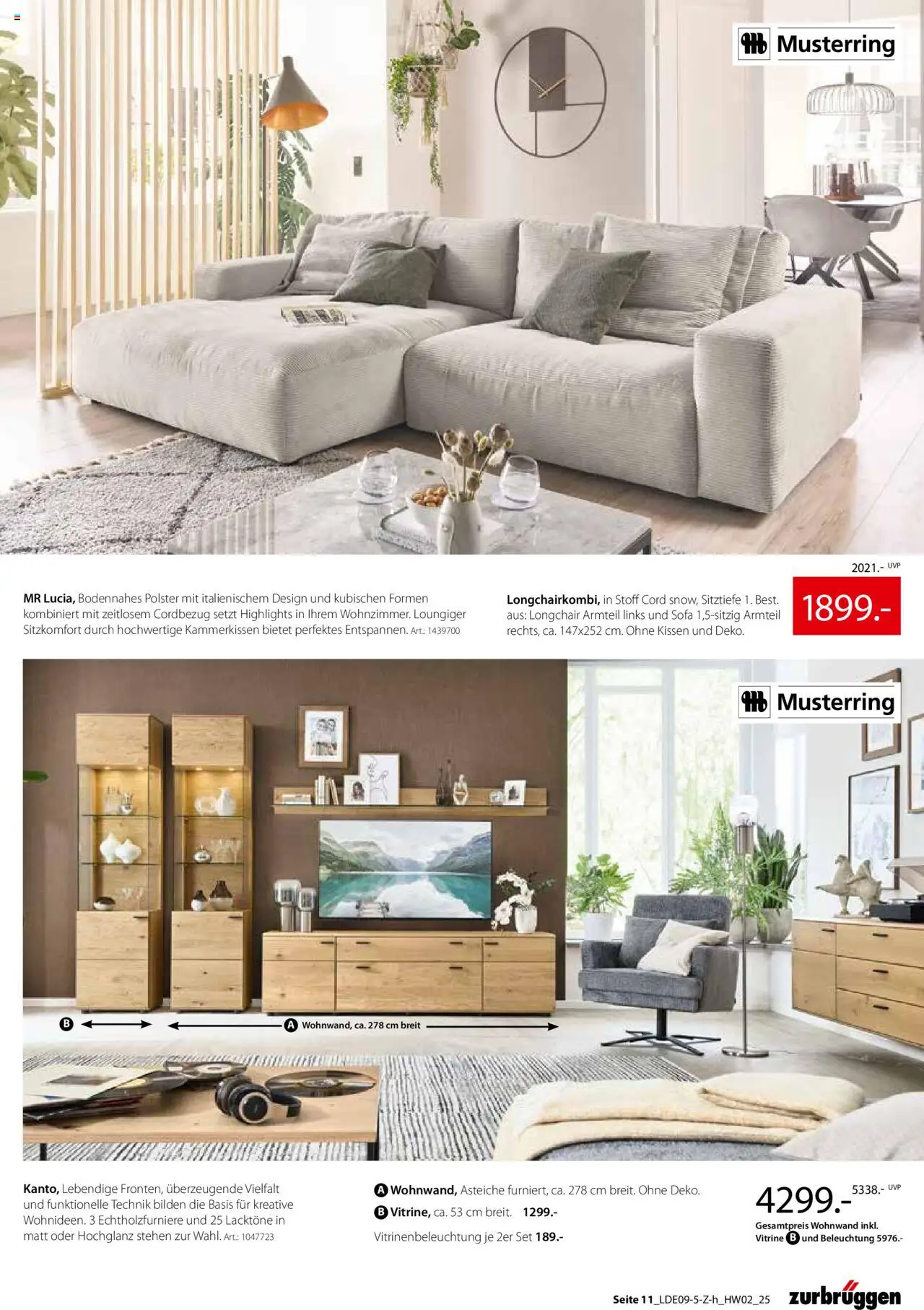 Zurbrüggen Hochwert – gültig ab 08.09.2025 | Seite: 19 | Produkte: Wohnwand, Kissen, Vitrine, Sofa