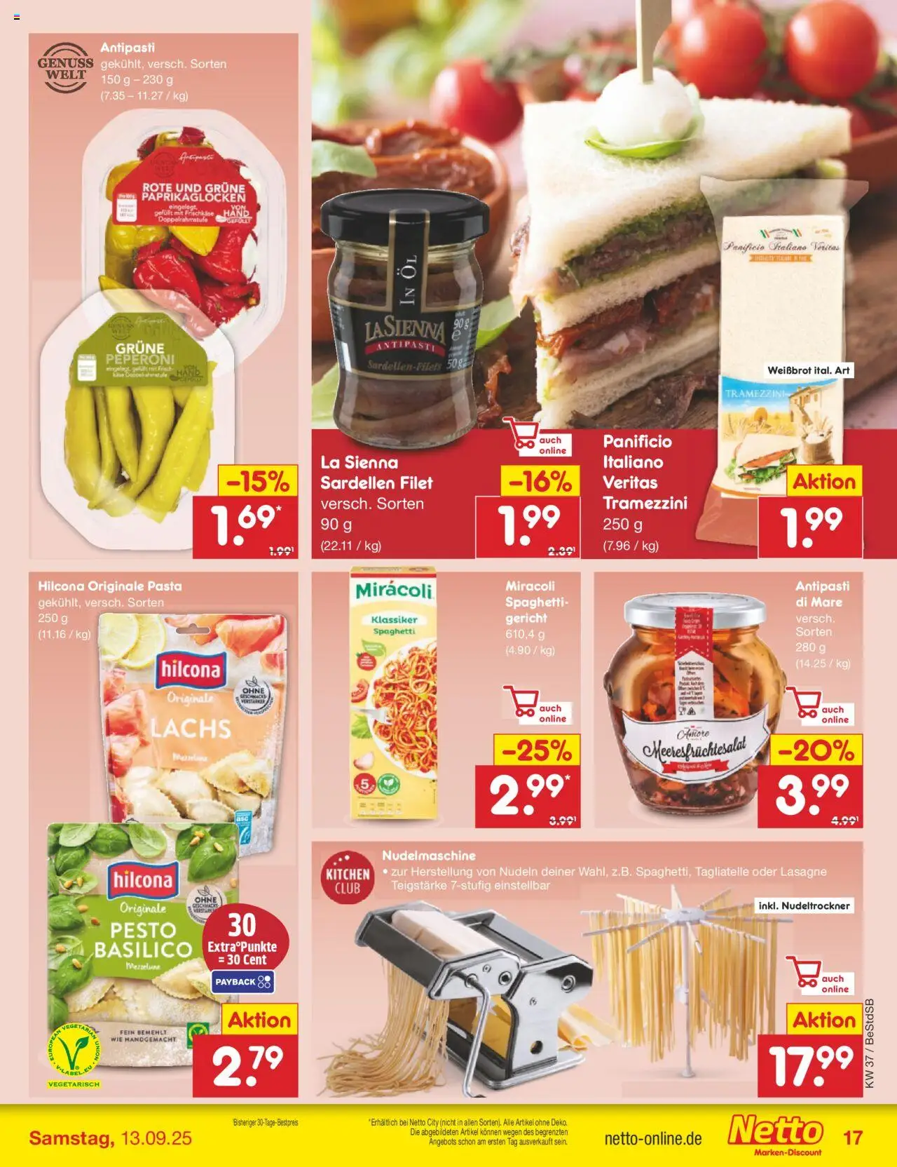 Netto Marken-Discount Prospekt 	 – gültig ab 08.09.2025 | Seite: 19 | Produkte: Lachs, Pasta, Nudeln, Frischkase