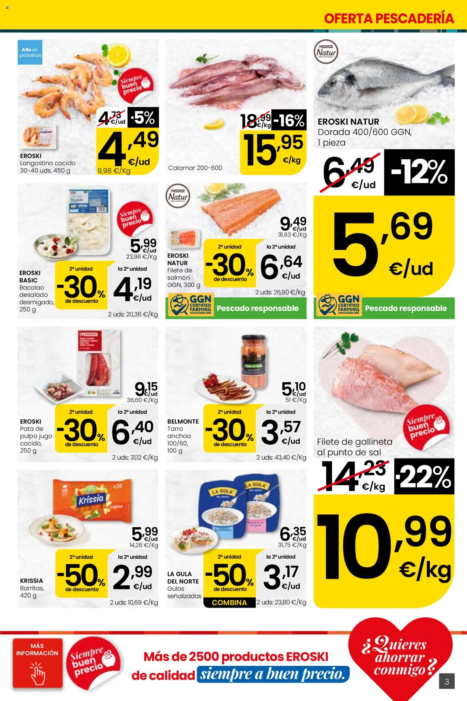 Eroski Quieres ahorrar conmigo Center │ válido desde el 16.04.2026 | Página: 3 | Productos: Pescado, Filete, Anchoa, Langostino