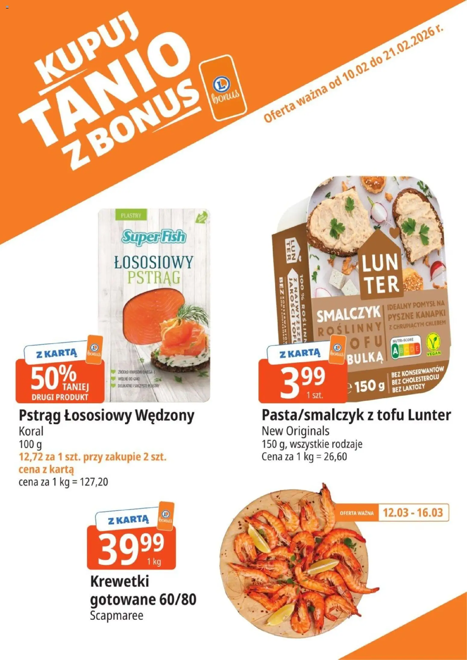 E.Leclerc gazetka - Kupony dodatkowe od 10.03.2026 | Strona: 7 | Produkty: Krewetki, Pstrąg, Pstrąg łososiowy, Krewetki gotowane