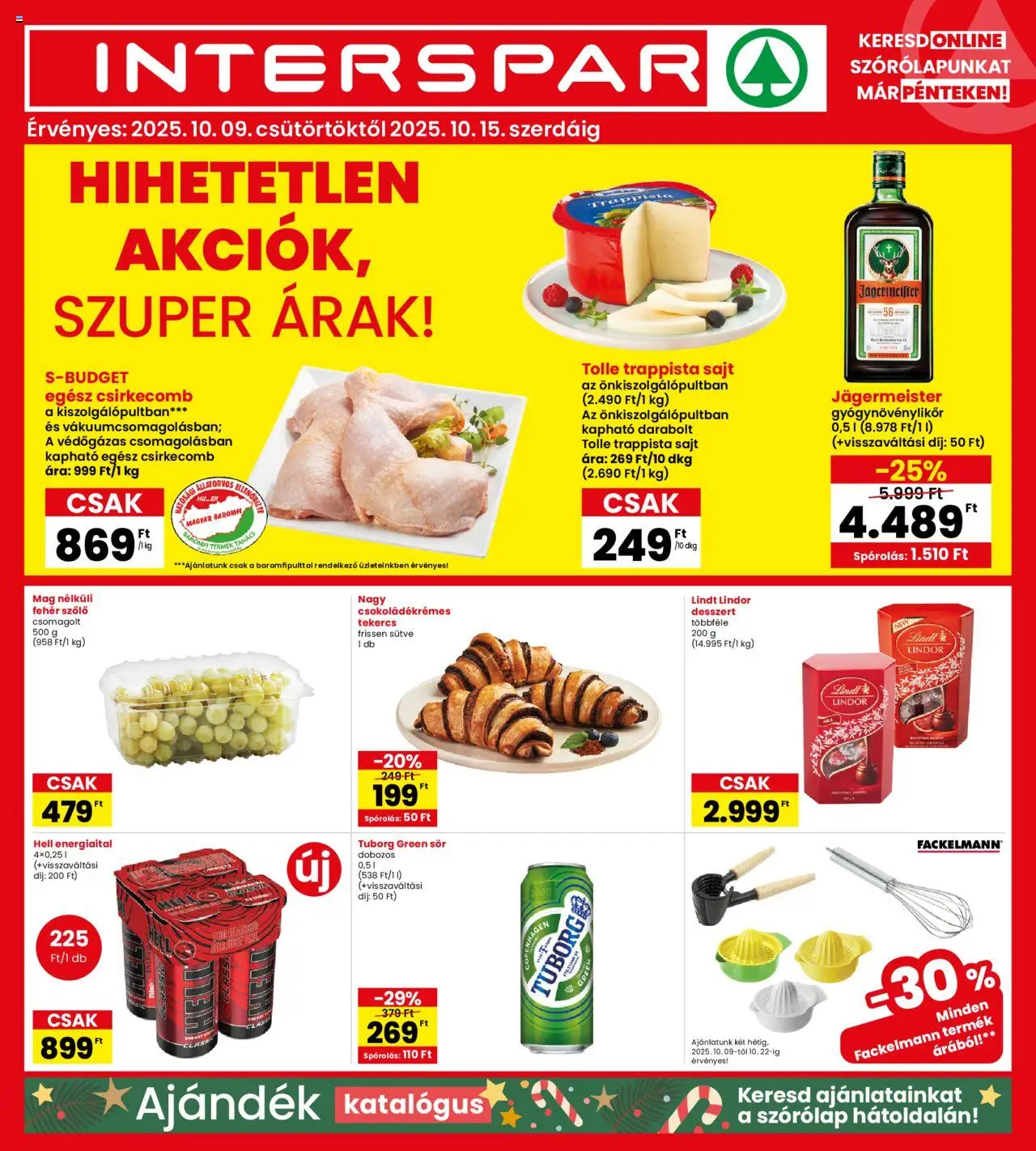 Interspar akciós ujság - amely érvényes a következő dátumtól: 09.10.2025 | Oldal: 1 | Termékek: Szőlő, Energiaital, Sajt, Csirkecomb