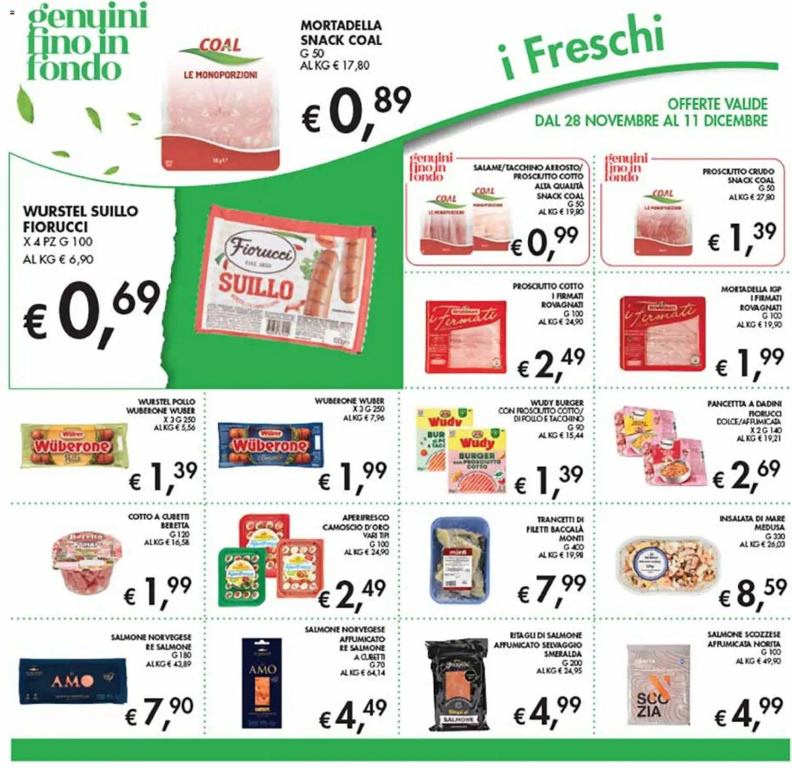 Volantino Coal del 28.11.2025 | Pagina: 10 | Prodotti: Prosciutto Cotto, Salmone, Insalata, Wurstel