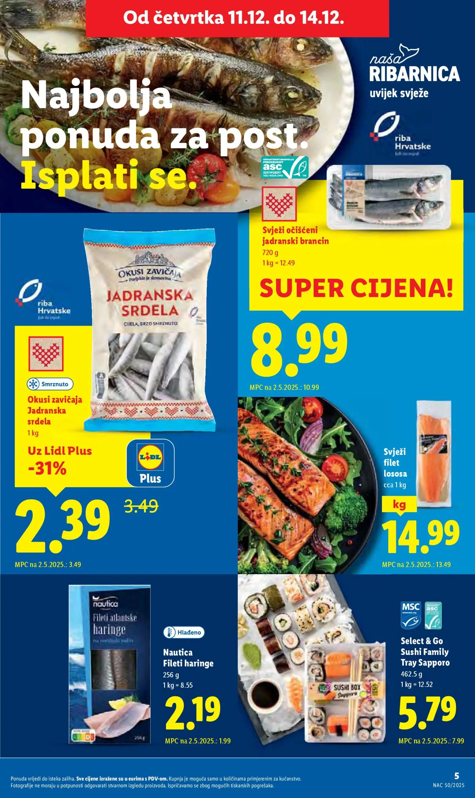 Lidl katalog | vrijedi od 11.12.2025 | Stranica: 5 | Proizvodi: Riba, Srdela, Sushi, Brancin
