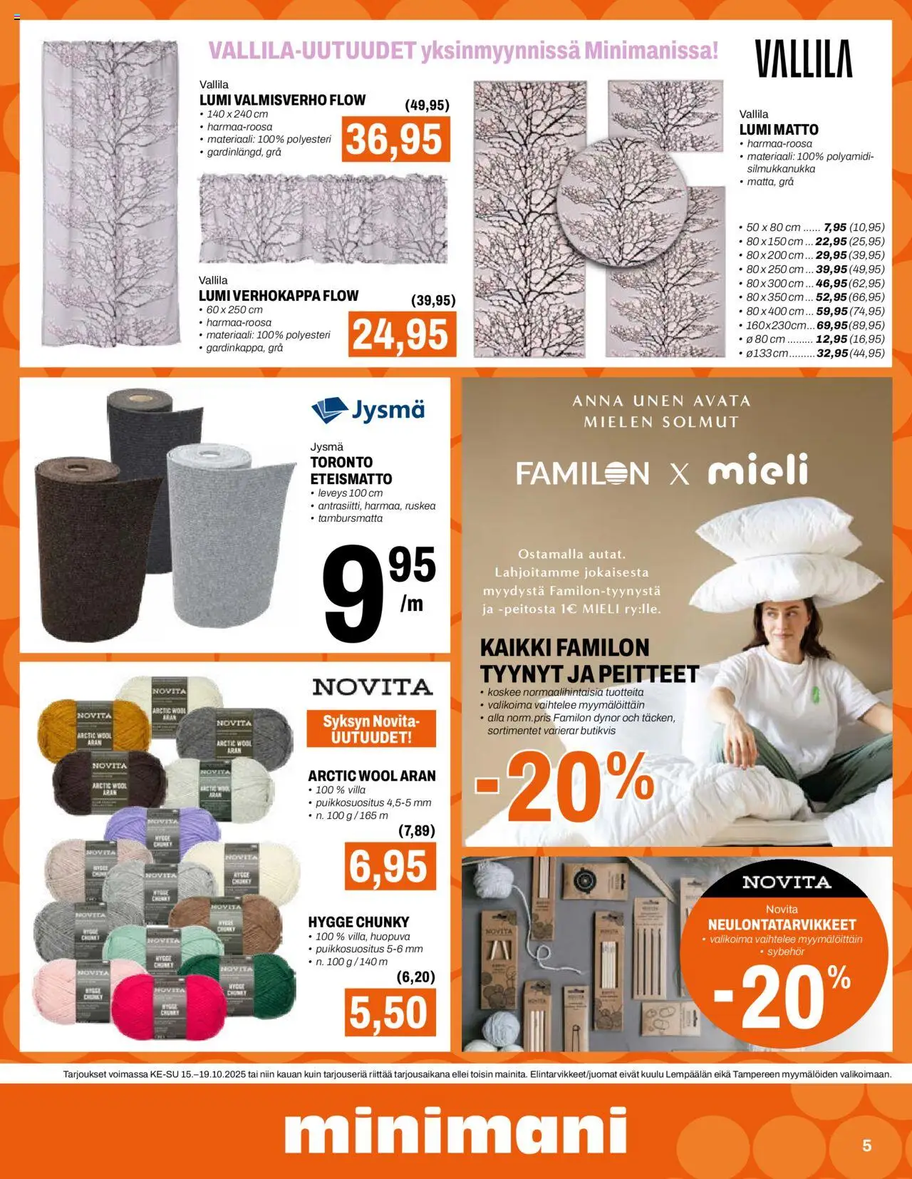 Minimani tarjoukset – voimassa 15.10.2025 alkaen | Sivu: 5 | Tuotteet: Tyynyt, Matto