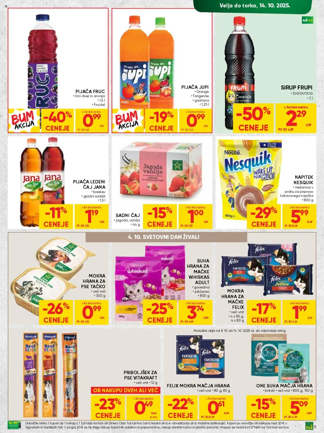 Novi Tuš katalog ponudbe – veljaven od 01.10.2025 | Stran: 11 | Izdelki: Hrana za mačke, Sirup, Caj, Breskev