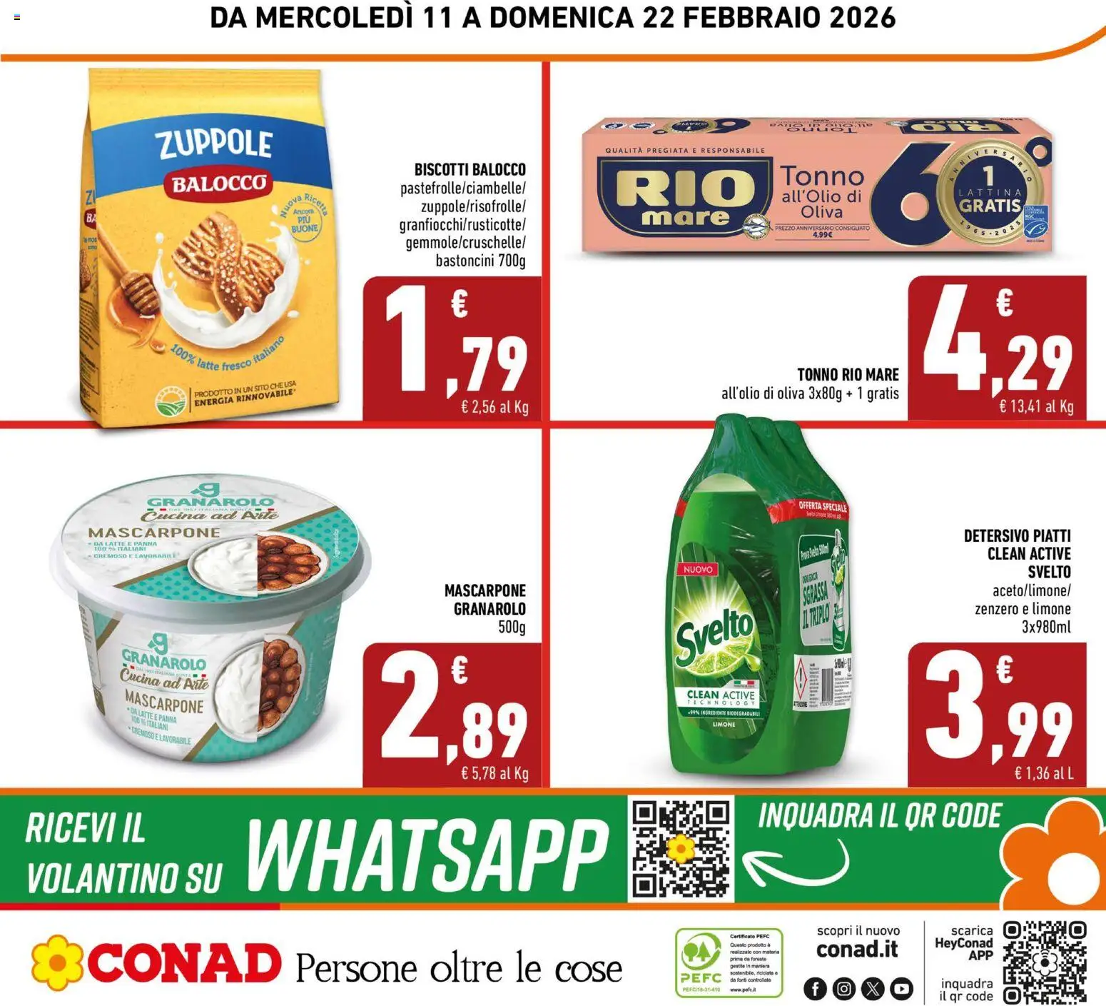 Volantino Conad del 11.02.2026 | Pagina: 24 | Prodotti: Panna, Biscotti, Limone, Tonno