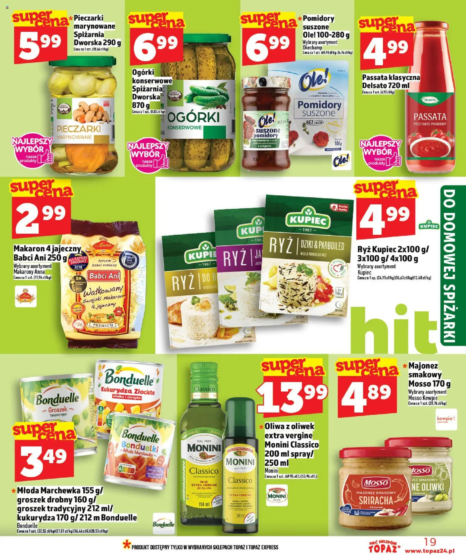 Topaz gazetka - Ceny małe na stałe od 23.04.2026 | Strona: 19 | Produkty: Groszek, Kukurydza, Ryż, Ogórki konserwowe